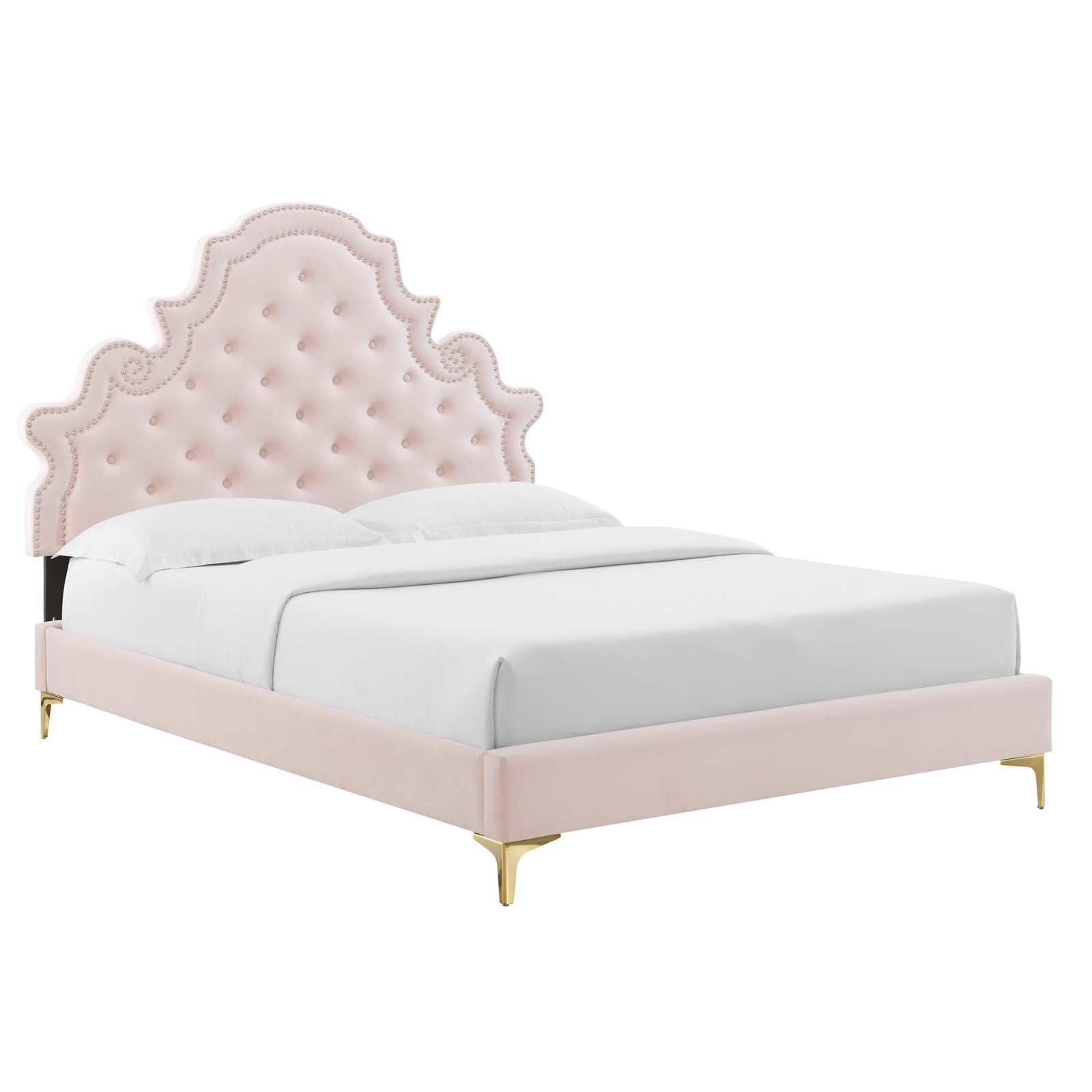 Modway Beds - Gwyneth Tufted Velvet 45"W Twin Platform Bed Pink