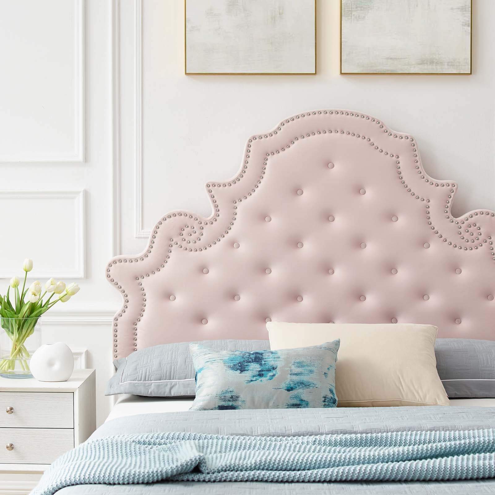 Modway Beds - Gwyneth Tufted Velvet 45"W Twin Platform Bed Pink