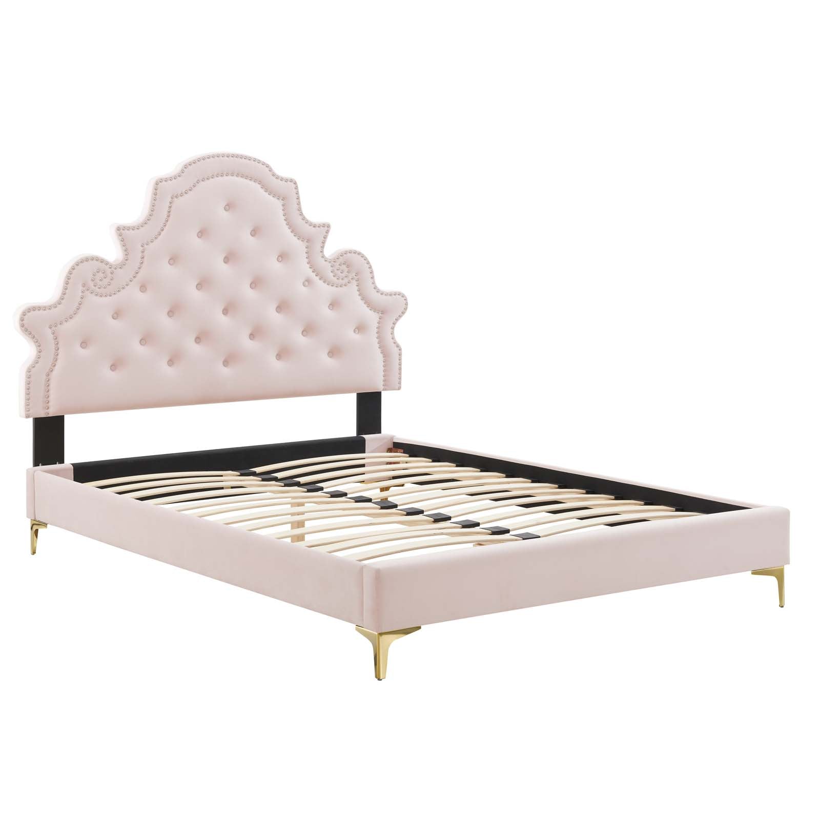 Modway Beds - Gwyneth Tufted Velvet 45"W Twin Platform Bed Pink