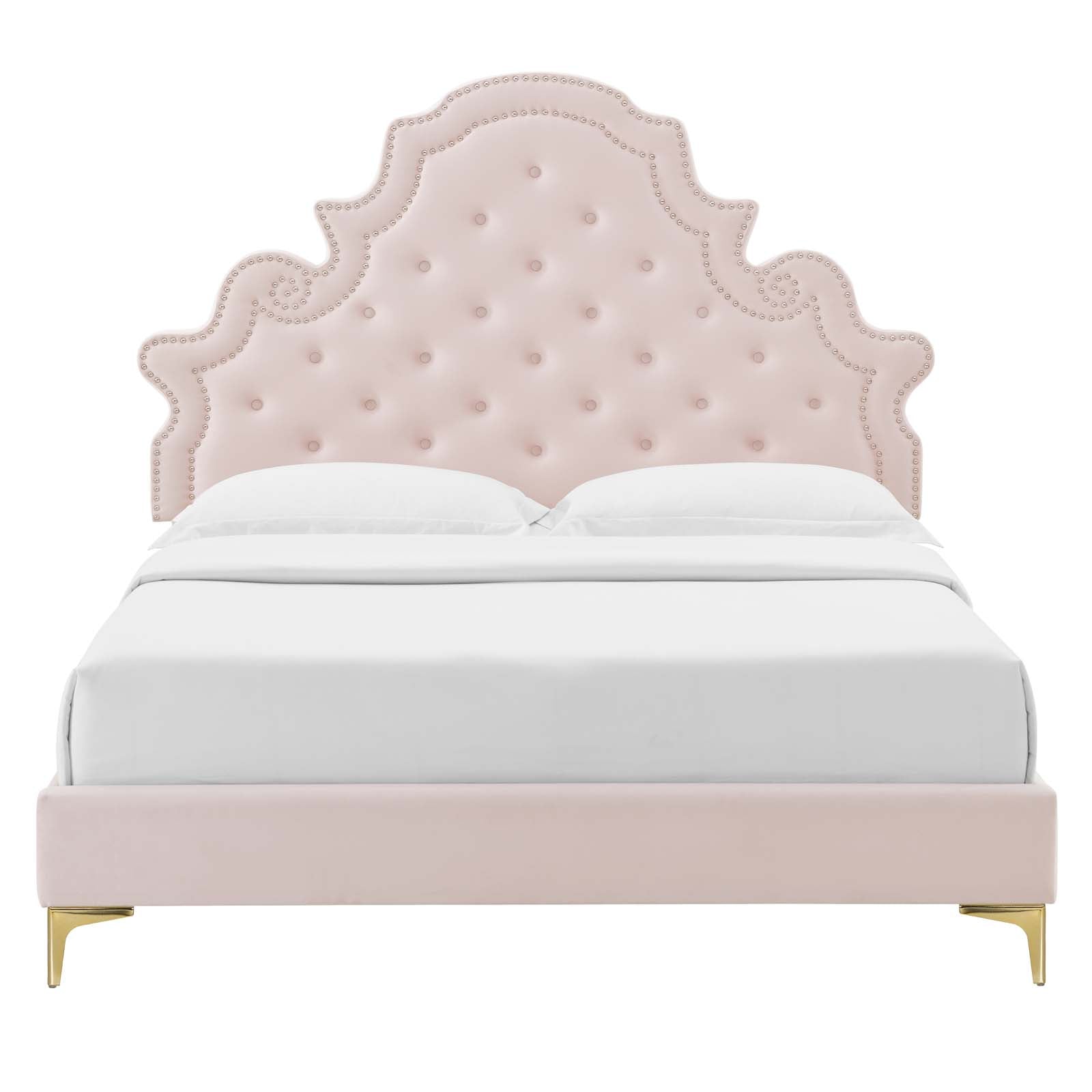 Modway Beds - Gwyneth Tufted Velvet 45"W Twin Platform Bed Pink