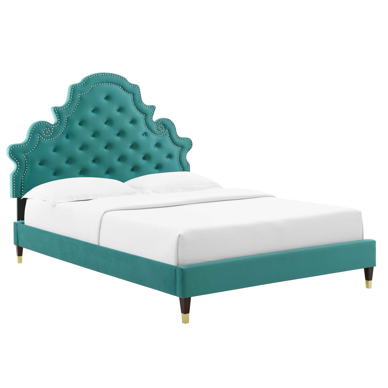 Modway Beds - Gwyneth Velvet Twin Platform Bed Teal