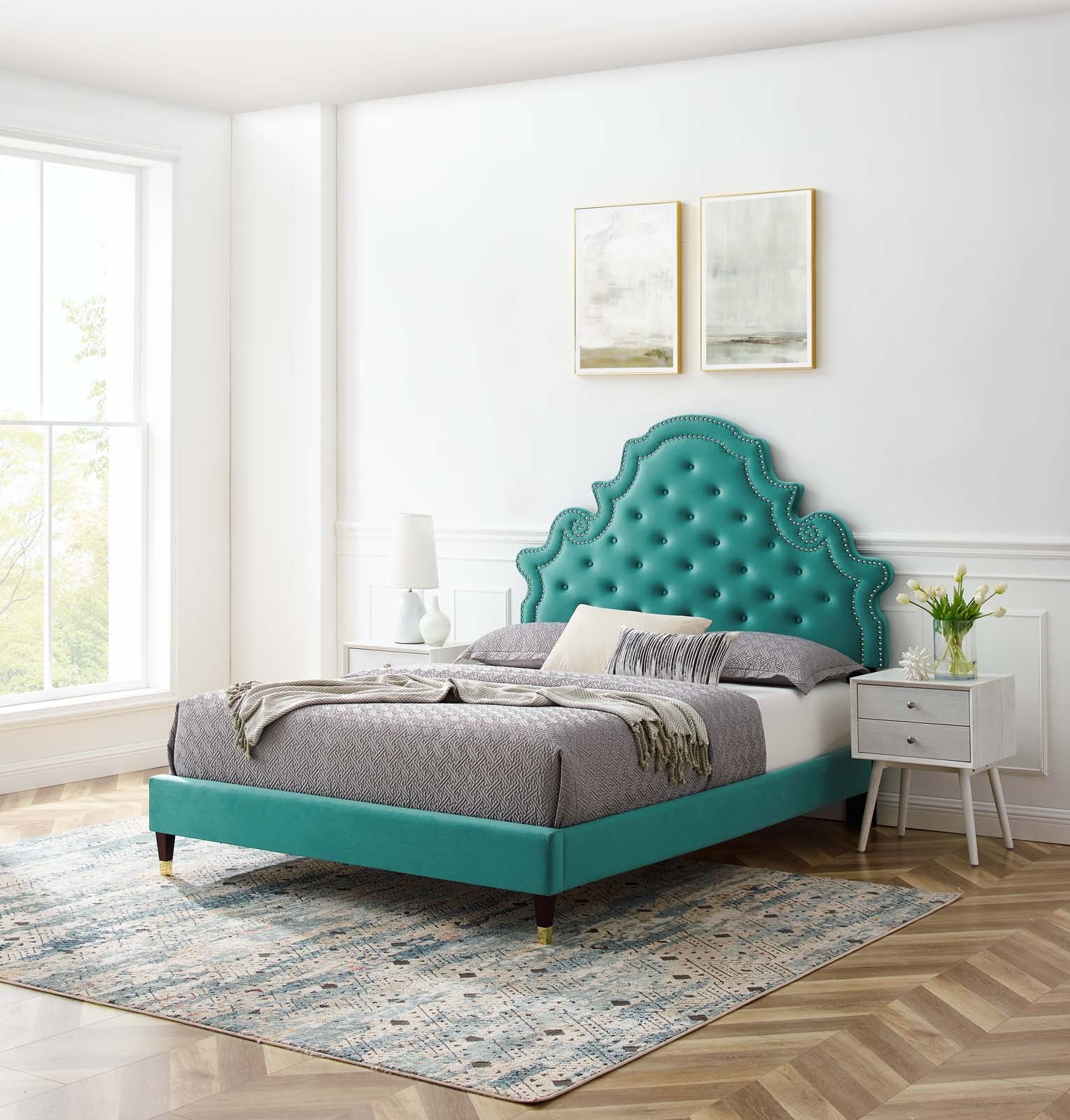Modway Beds - Gwyneth Velvet Twin Platform Bed Teal