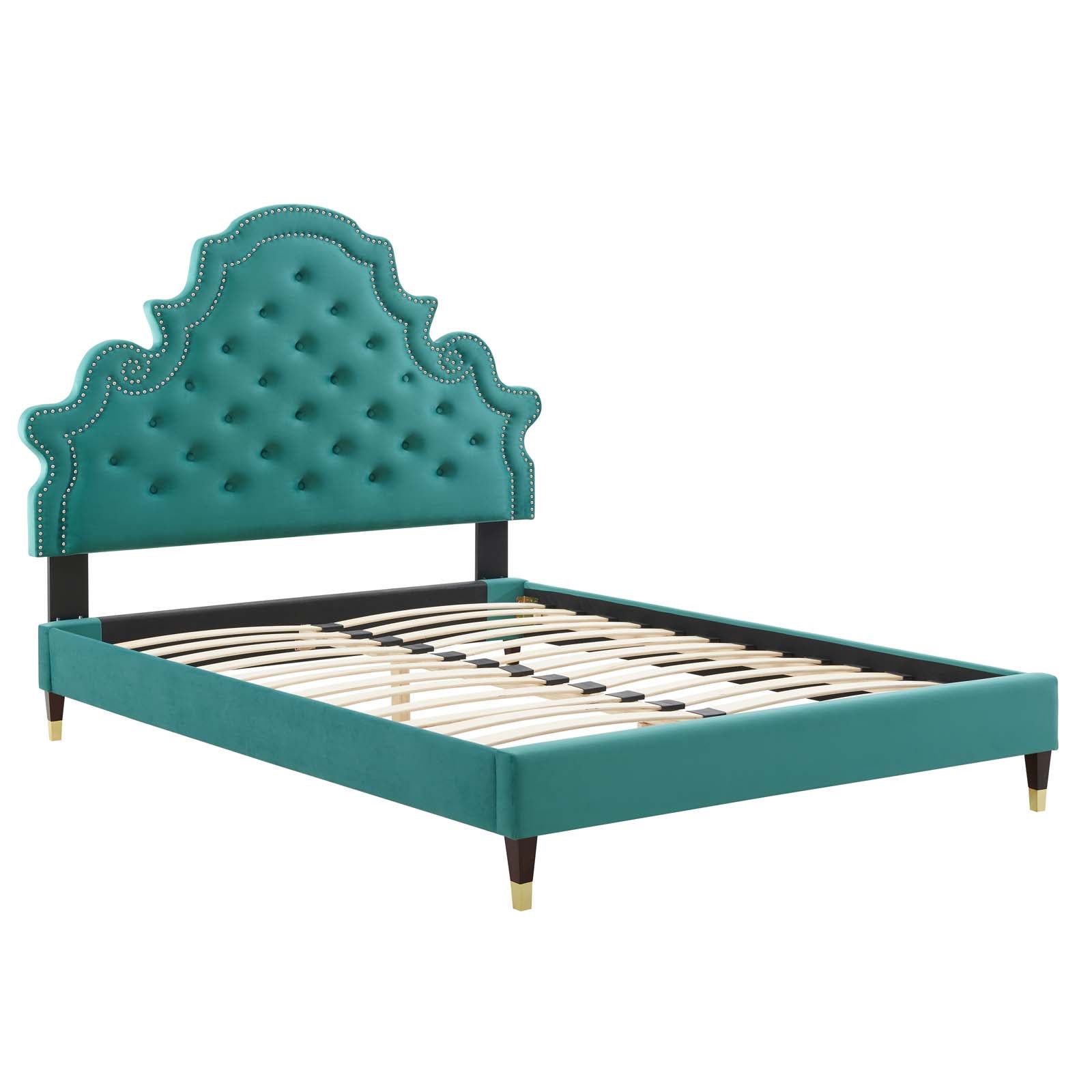 Modway Beds - Gwyneth Velvet Twin Platform Bed Teal