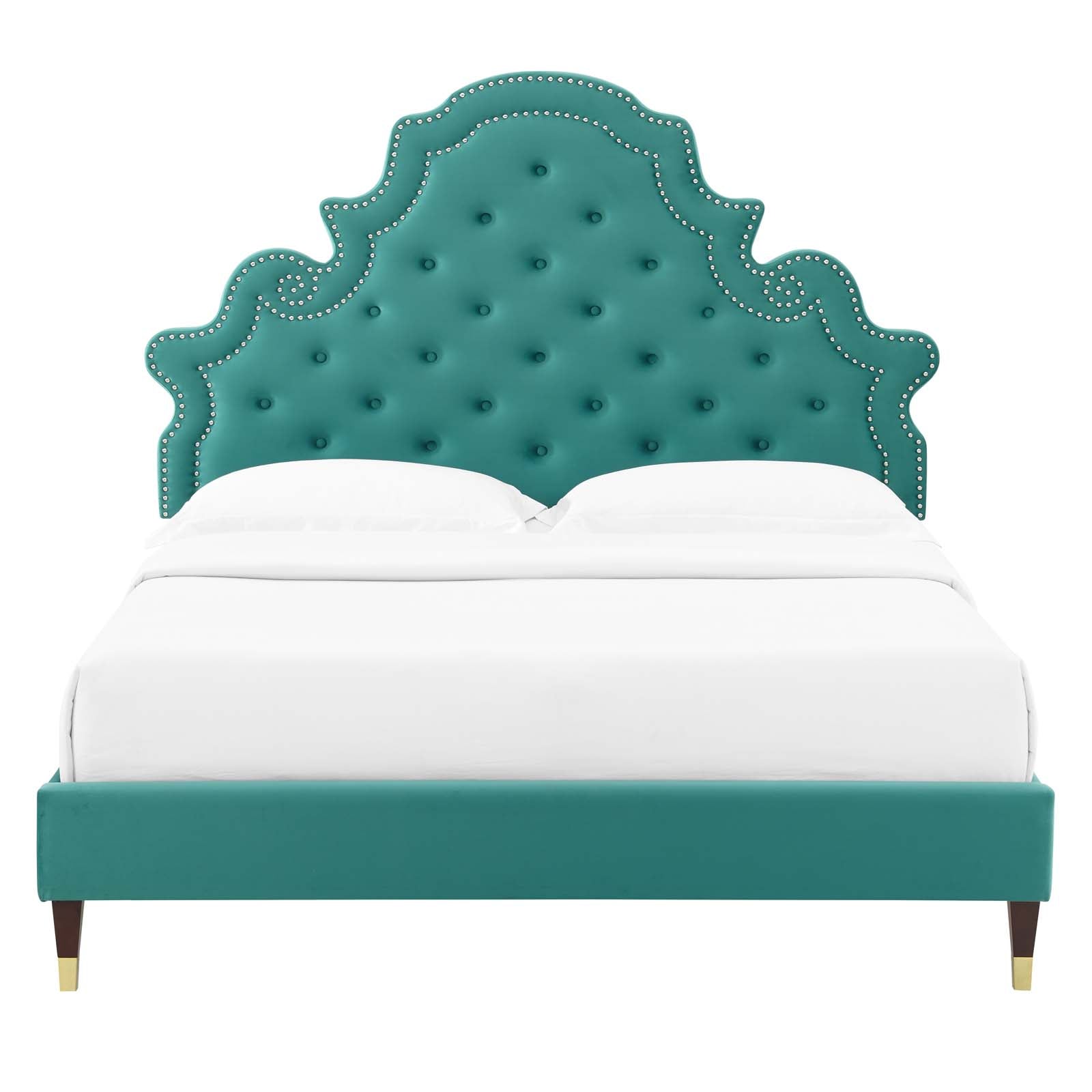 Modway Beds - Gwyneth Velvet Twin Platform Bed Teal