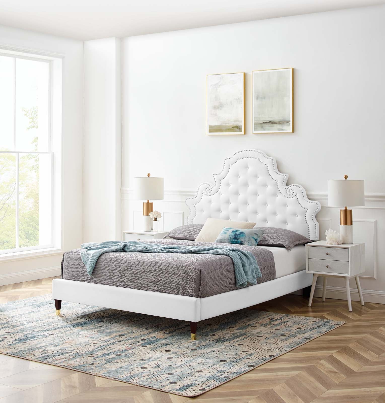 Modway Beds - Gwyneth Tufted Velvet Full Platform Bed White