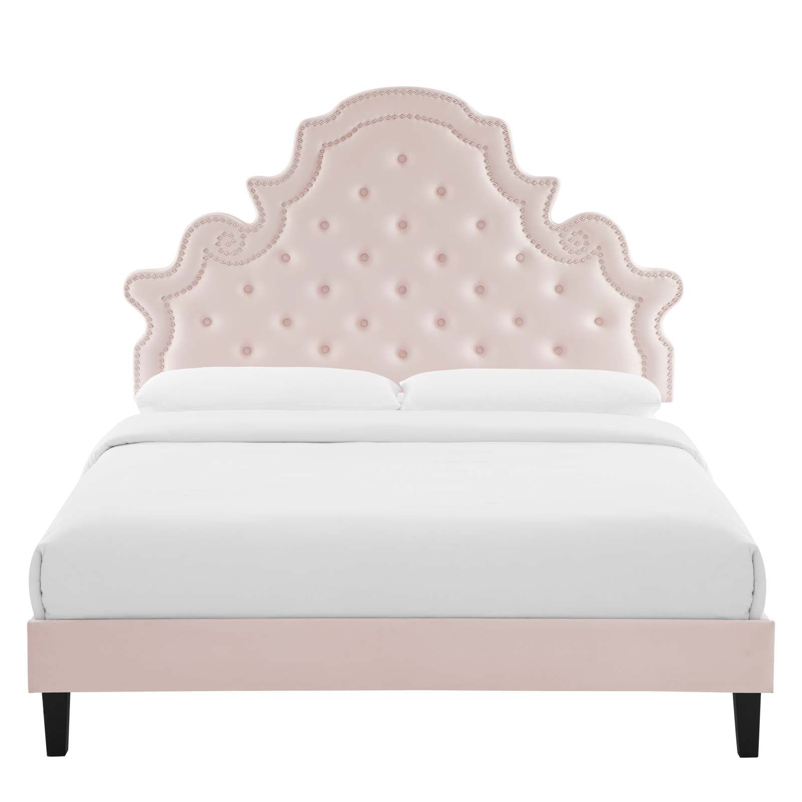 Modway Beds - Gwyneth-Tufted-Performance-Velvet-King-Platform-Bed-Pink