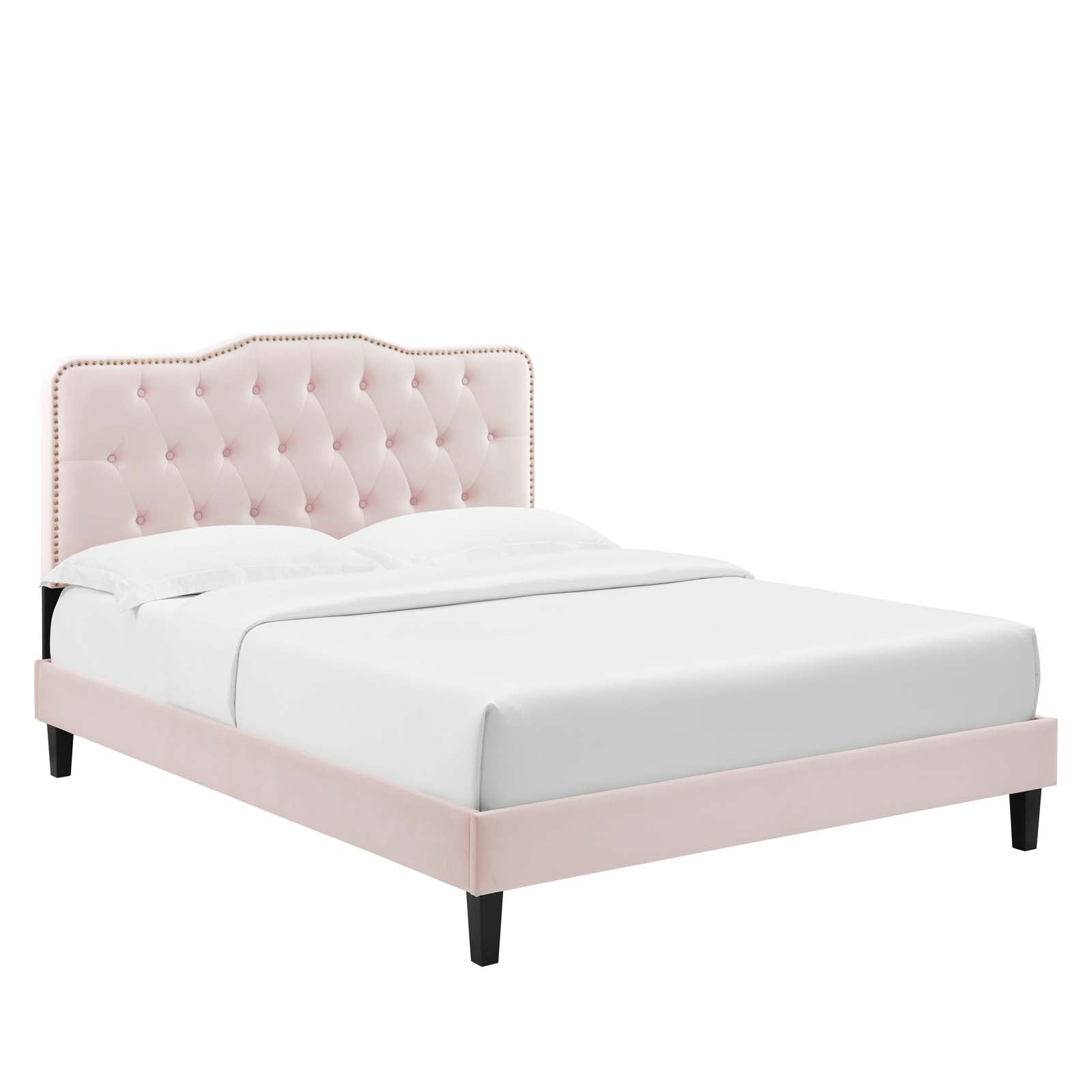 Modway Beds - Amber-Performance-Velvet-Queen-Platform-Bed-Pink