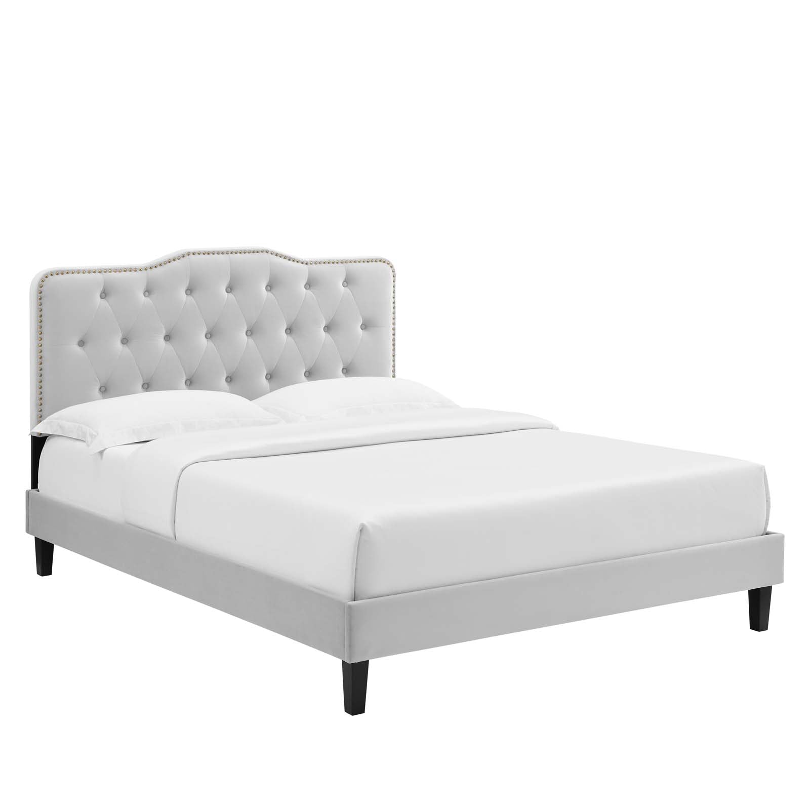 Modway Beds - Amber-Tufted-Performance-Velvet-King-Platform-Bed-Light-Gray