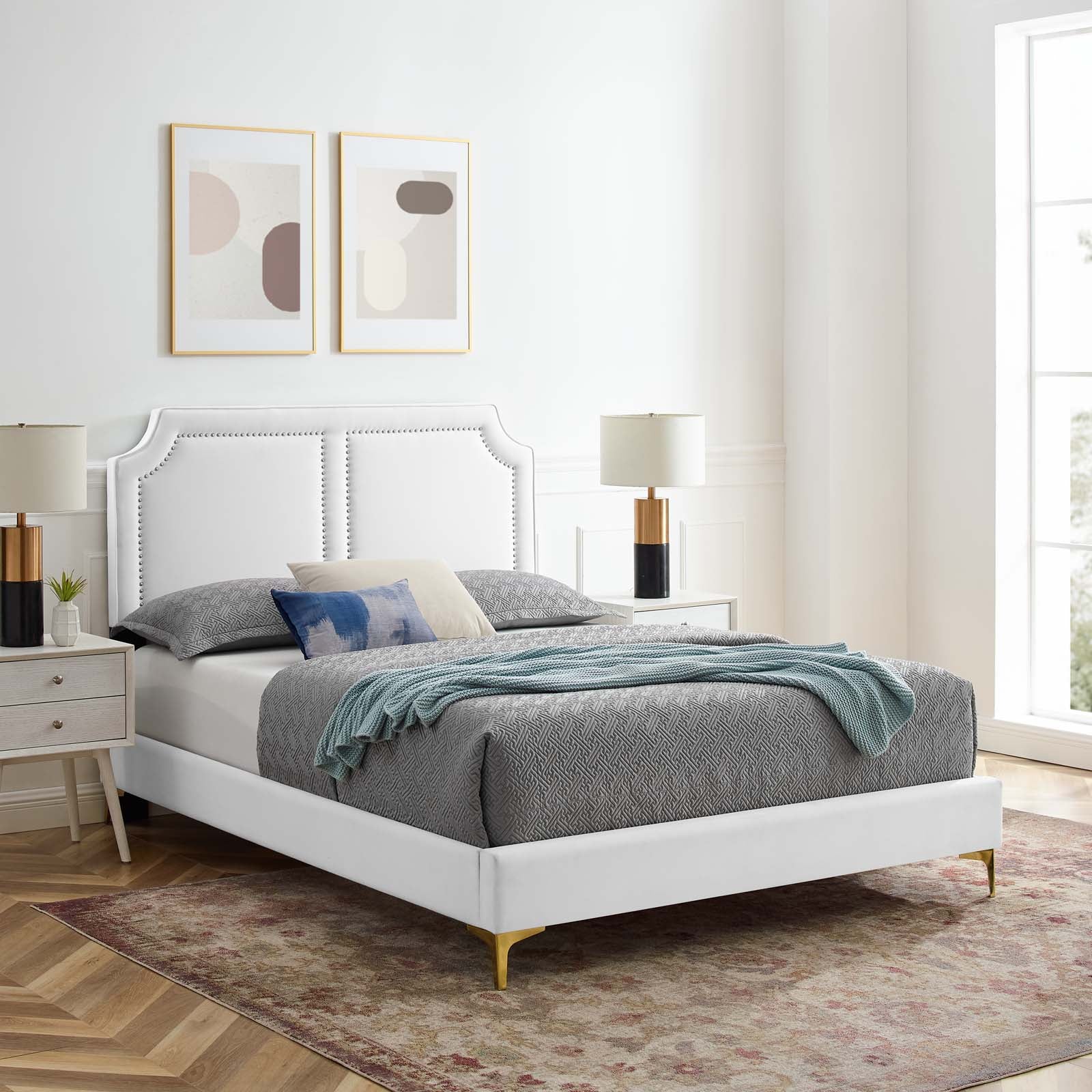 Modway Beds - Novi Performance Velvet Full Bed White MOD-6803-WHI