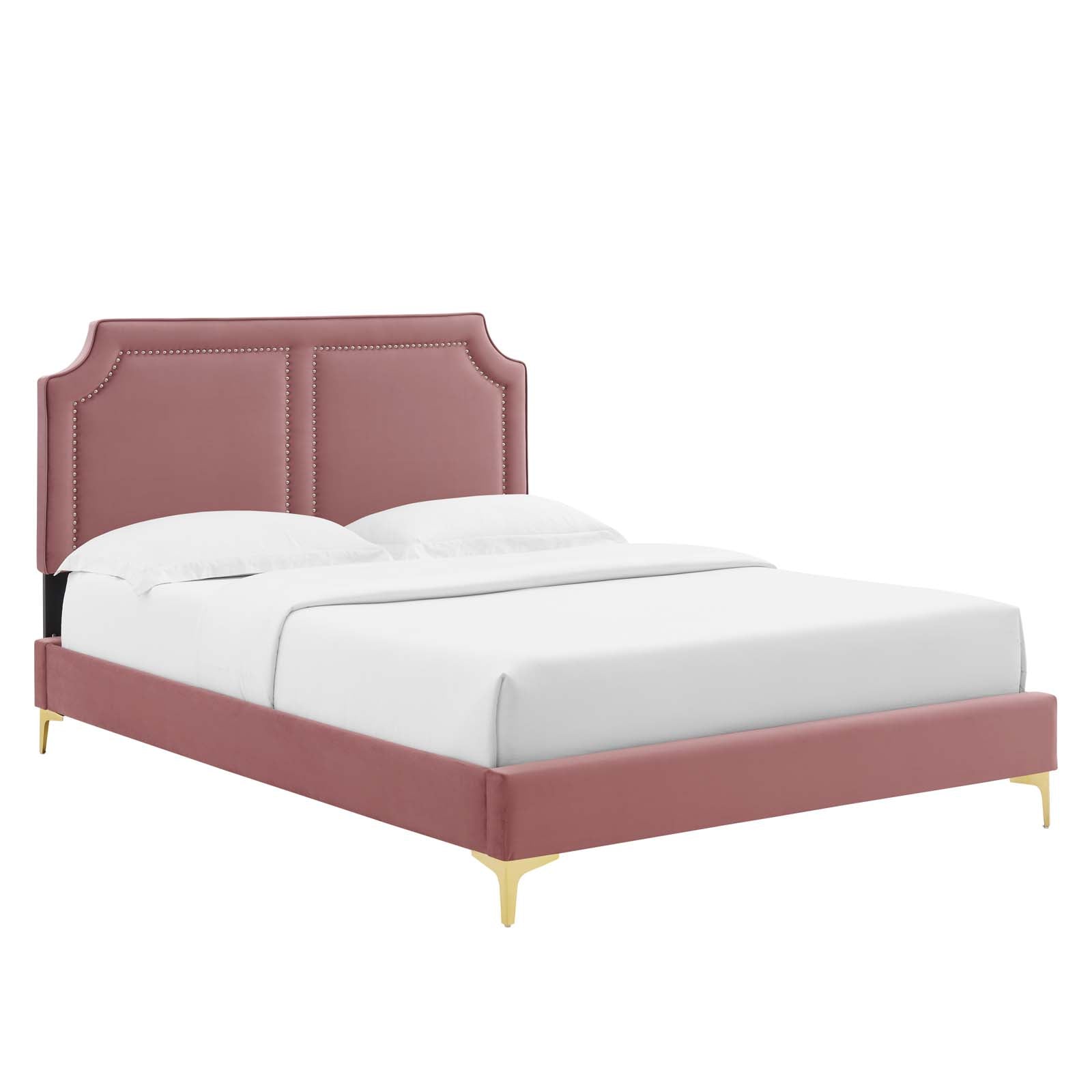Modway Beds - Novi Performance Velvet Queen Bed Dusty Rose