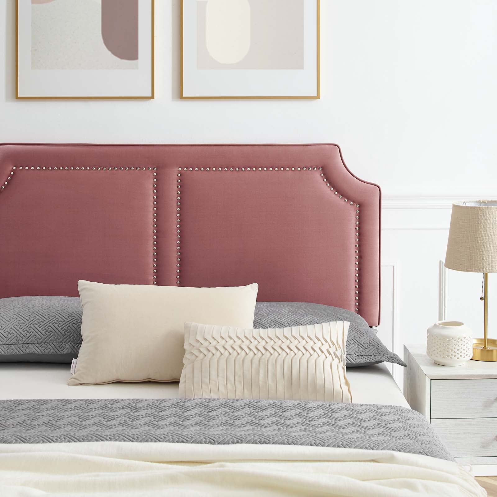 Modway Beds - Novi Performance Velvet Queen Bed Dusty Rose
