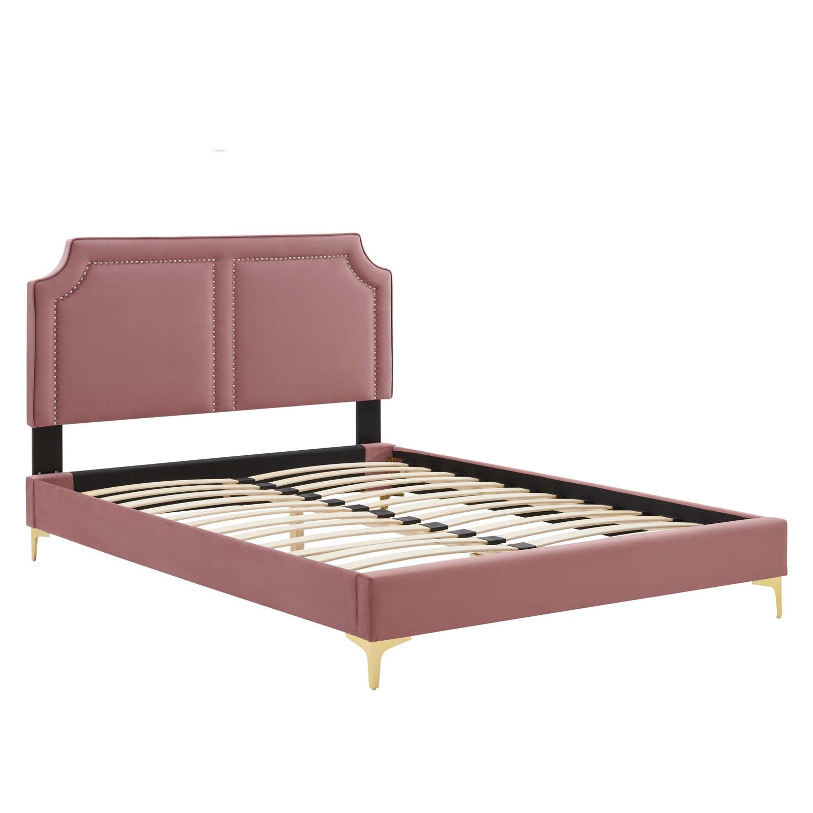 Modway Beds - Novi Performance Velvet Queen Bed Dusty Rose