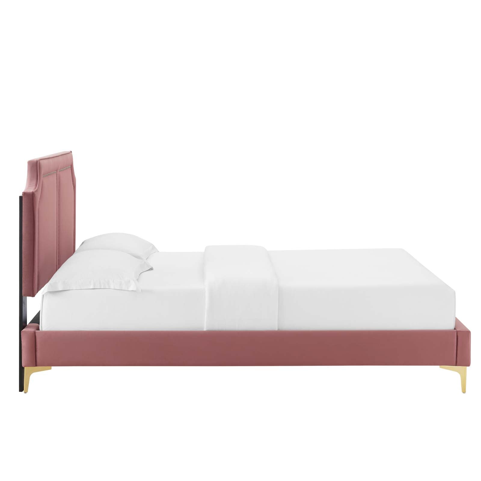 Modway Beds - Novi Performance Velvet Queen Bed Dusty Rose