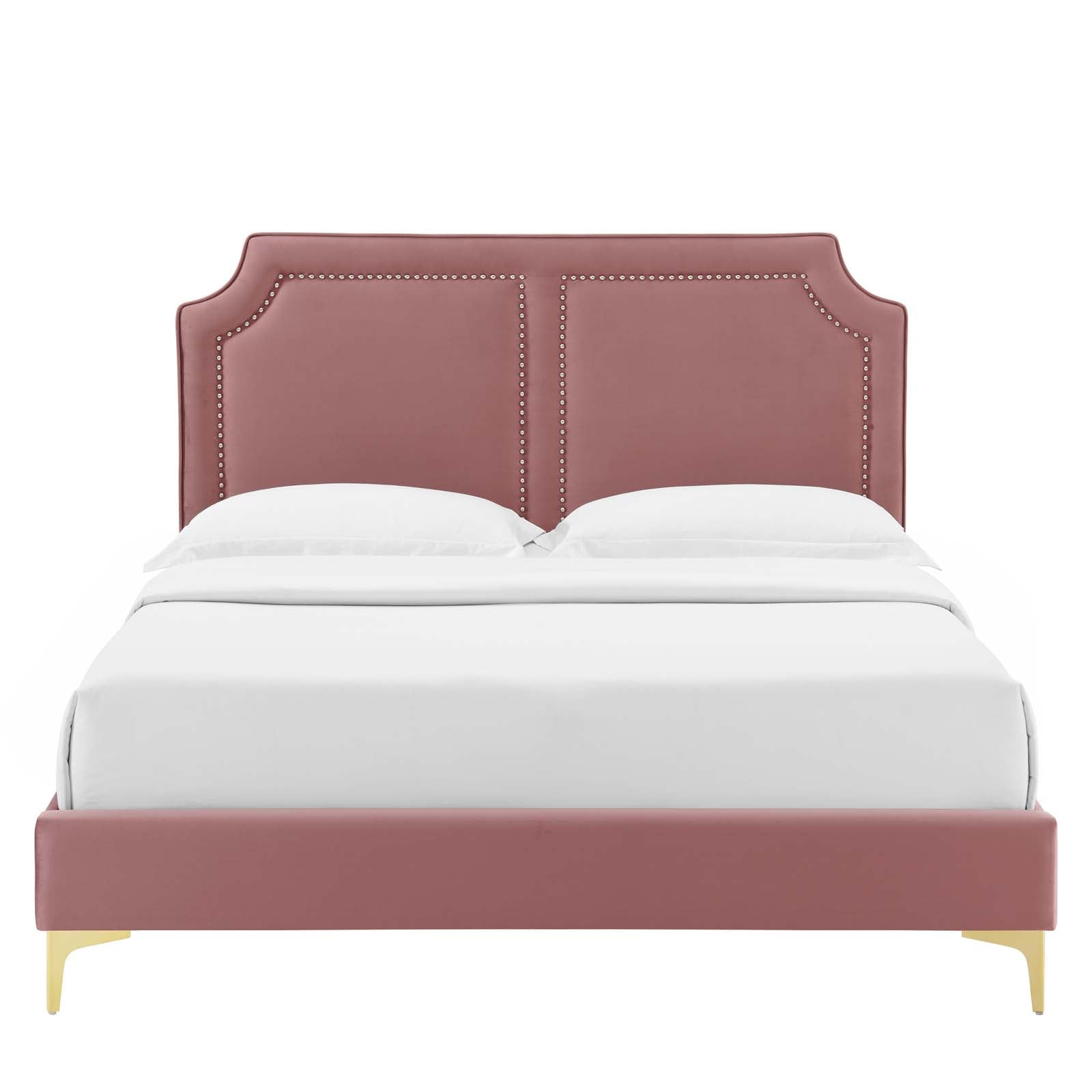 Modway Beds - Novi Performance Velvet Queen Bed Dusty Rose