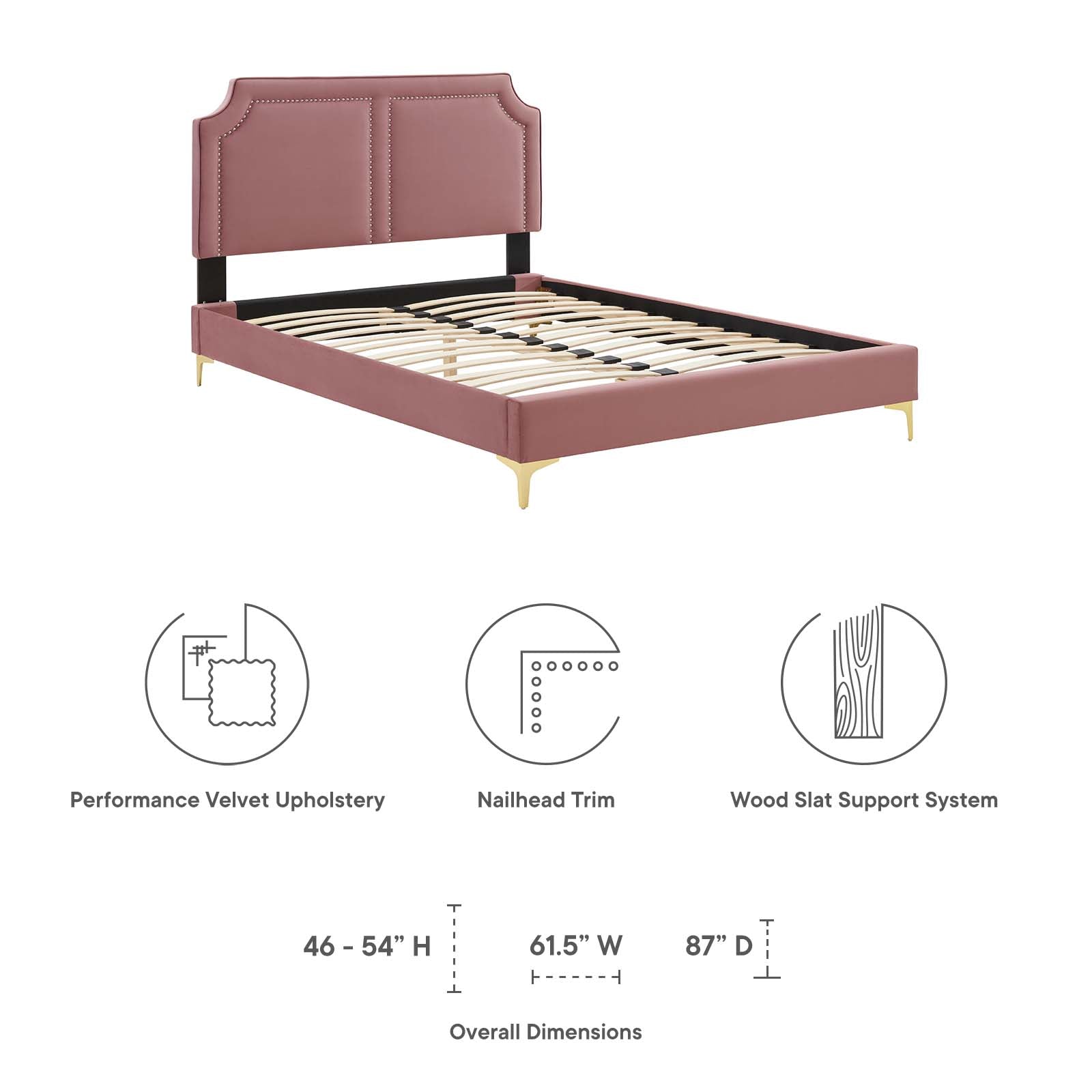 Modway Beds - Novi Performance Velvet Queen Bed Dusty Rose