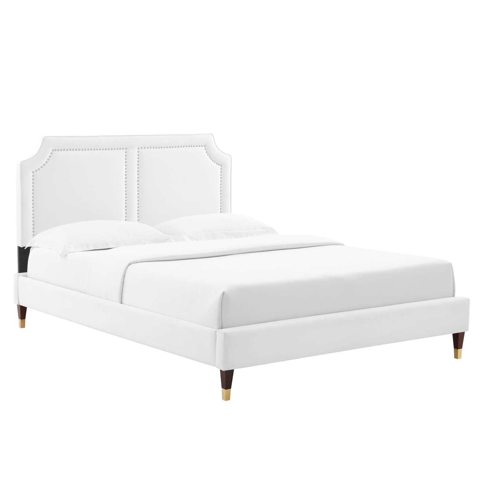 Modway Beds - Novi Performance Velvet Queen Bed White MOD-6823-WHI