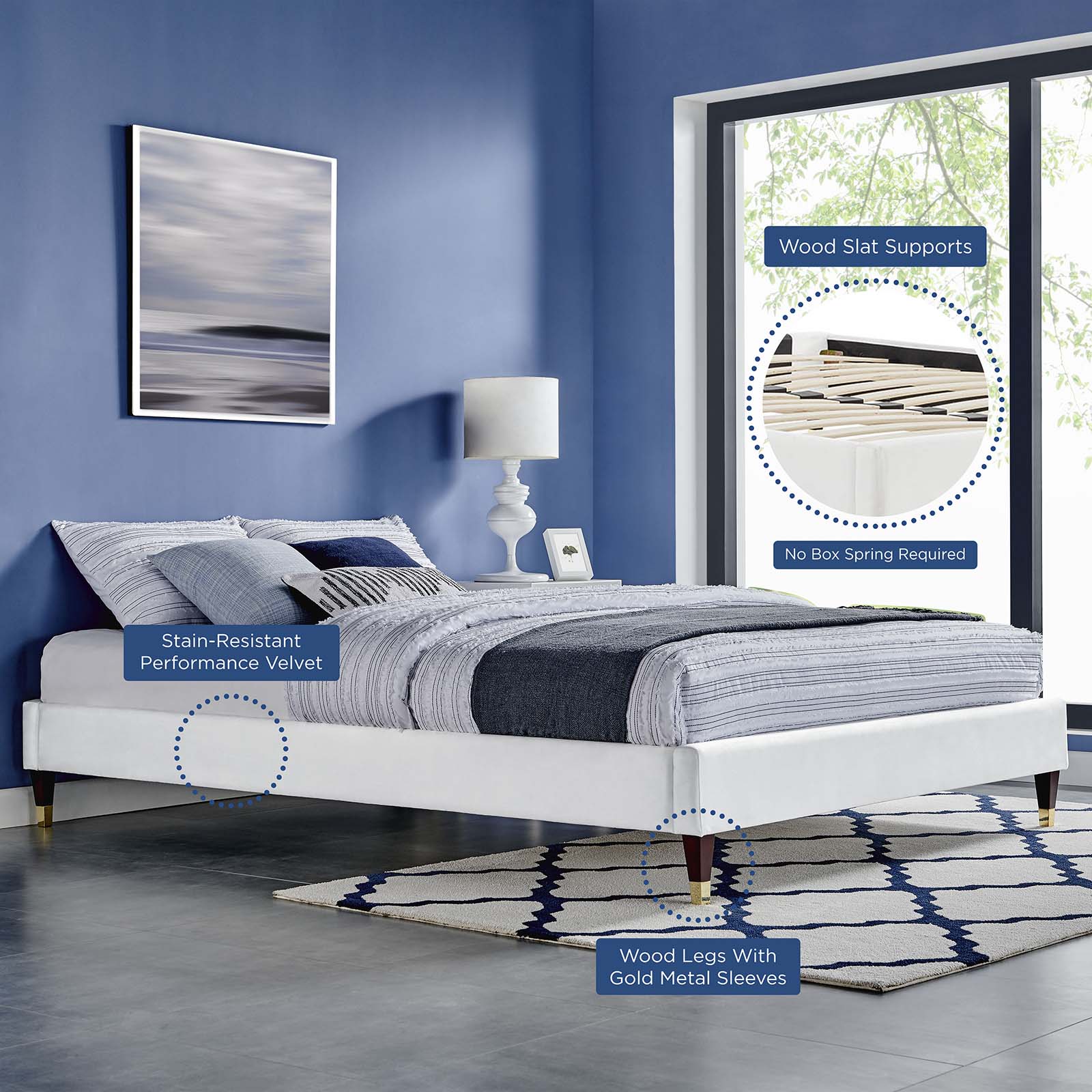 Modway Beds - Novi Performance Velvet Queen Bed White MOD-6823-WHI