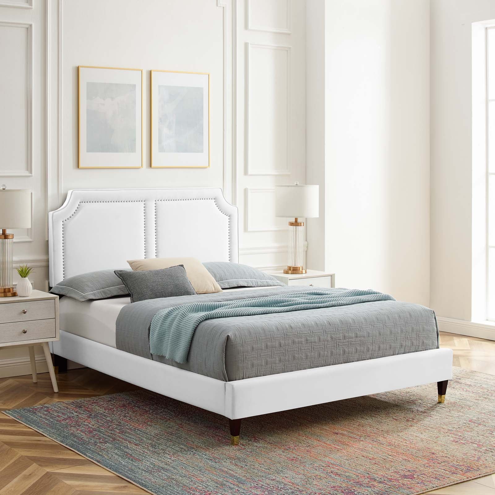 Modway Beds - Novi Performance Velvet Queen Bed White MOD-6823-WHI