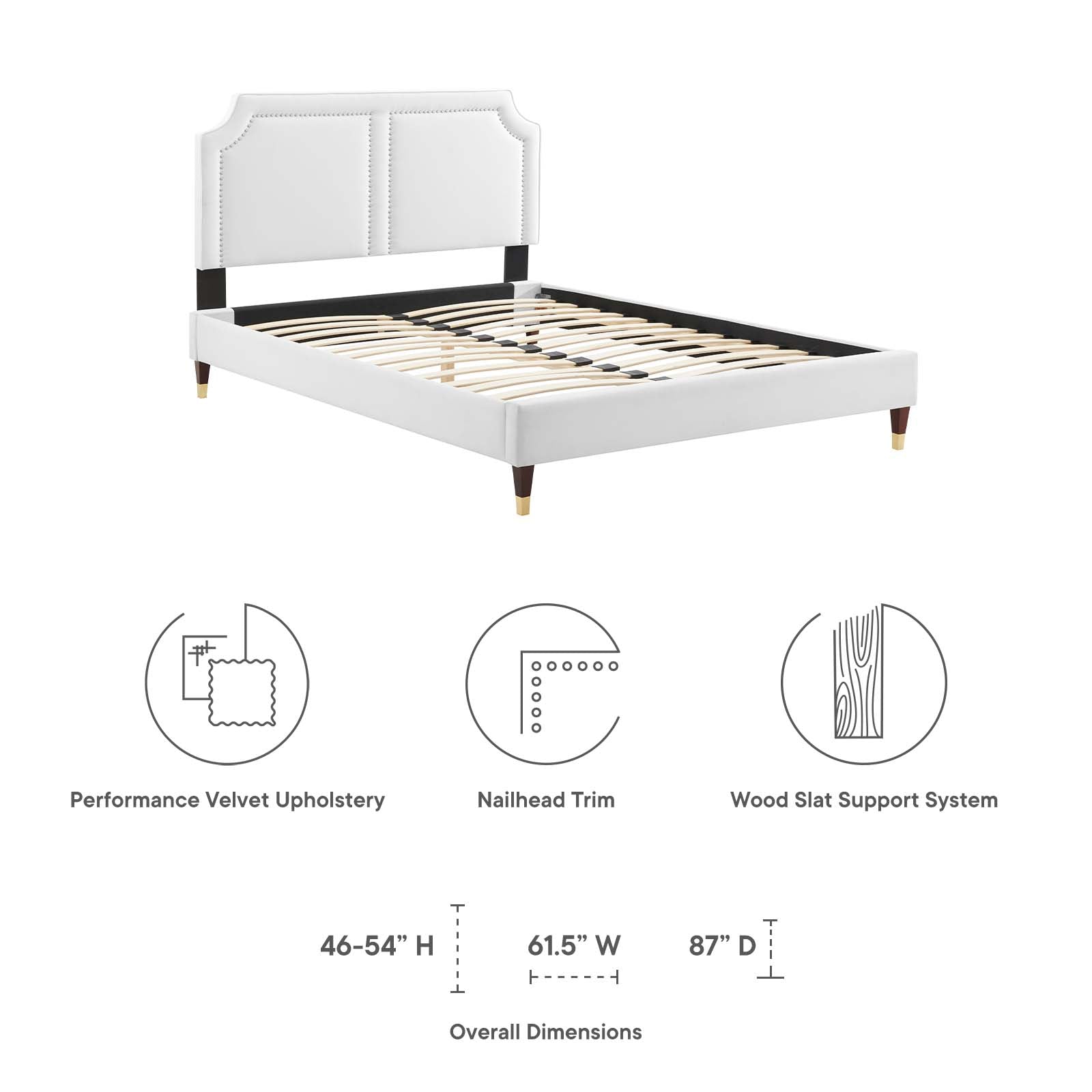 Modway Beds - Novi Performance Velvet Queen Bed White MOD-6823-WHI