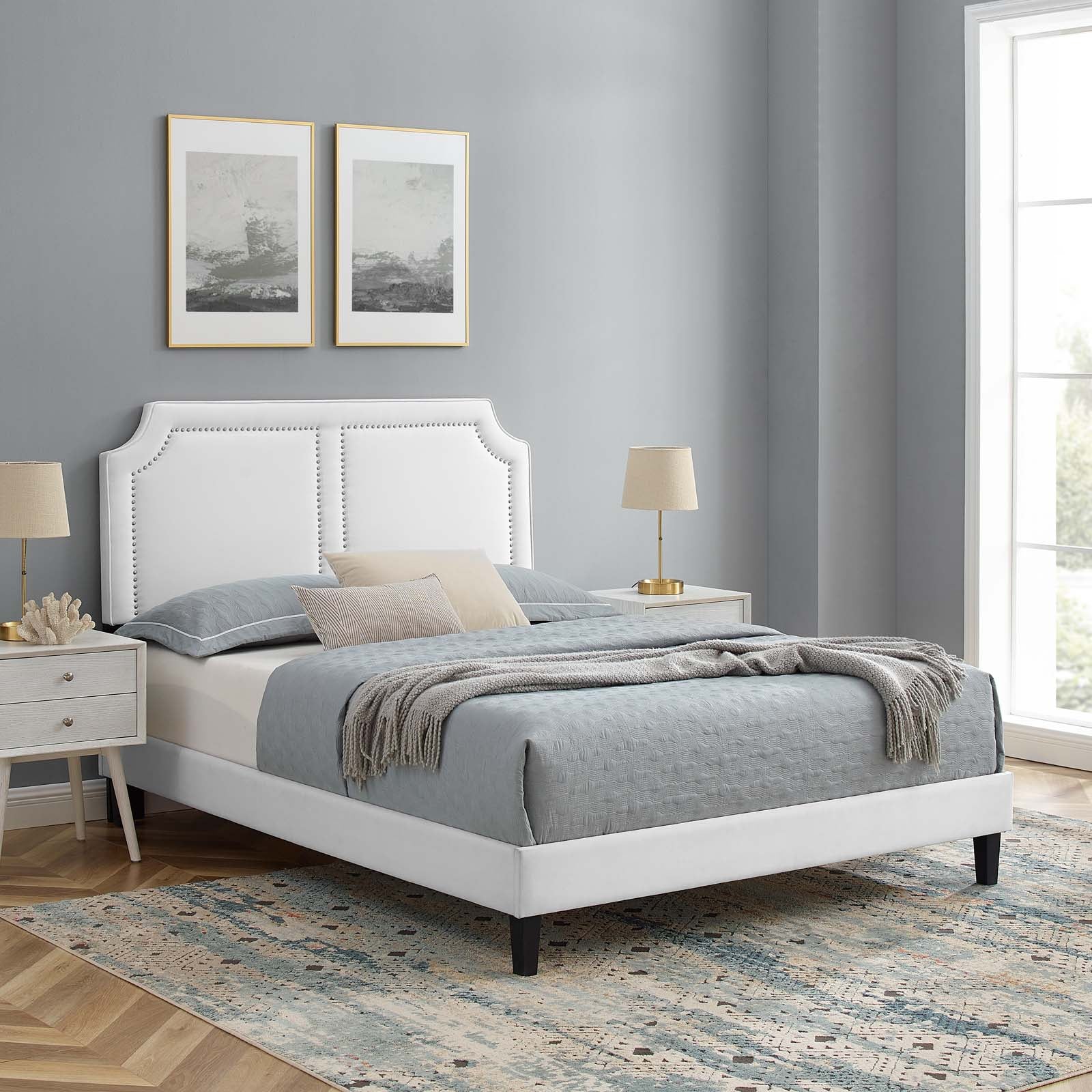 Modway Beds - Novi Performance Velvet Queen Bed White MOD-6828-WHI
