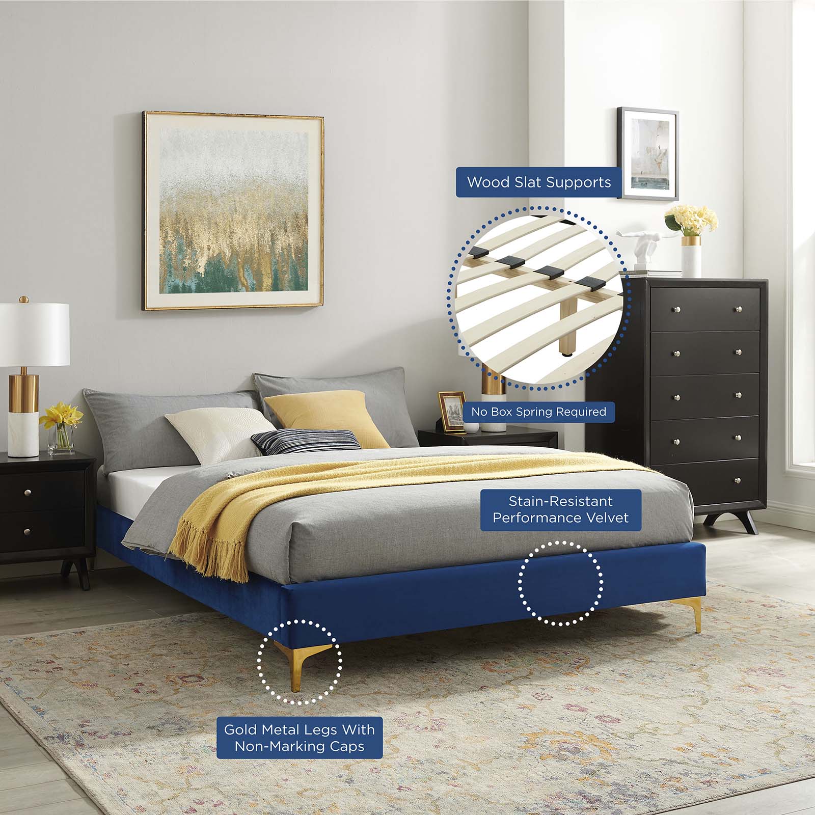 Modway Beds - Novi Performance Velvet King Bed Navy MOD-6833-NAV