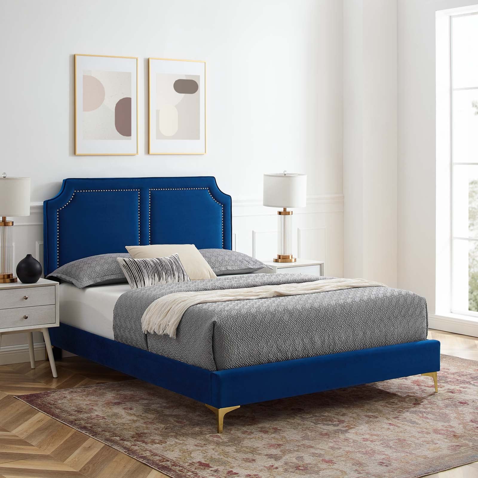 Modway Beds - Novi Performance Velvet King Bed Navy MOD-6833-NAV