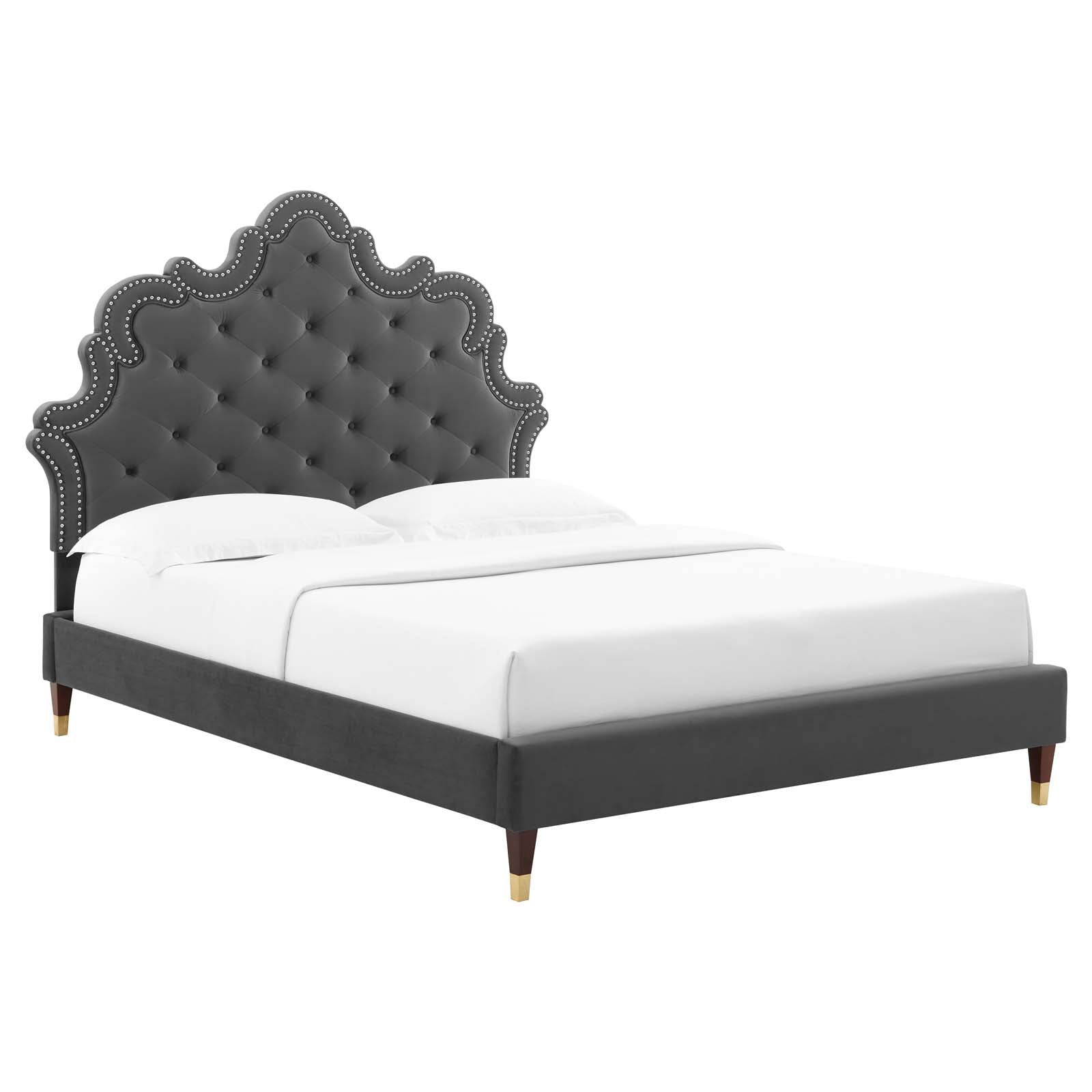 Modway Beds - Sasha Button-Tufted Performance Velvet King Bed Charcoal