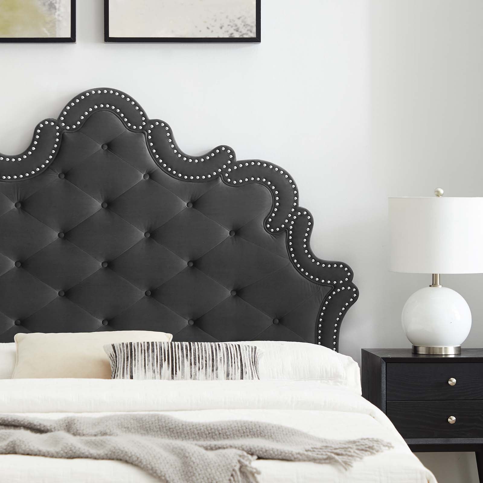 Modway Beds - Sasha Button-Tufted Performance Velvet King Bed Charcoal