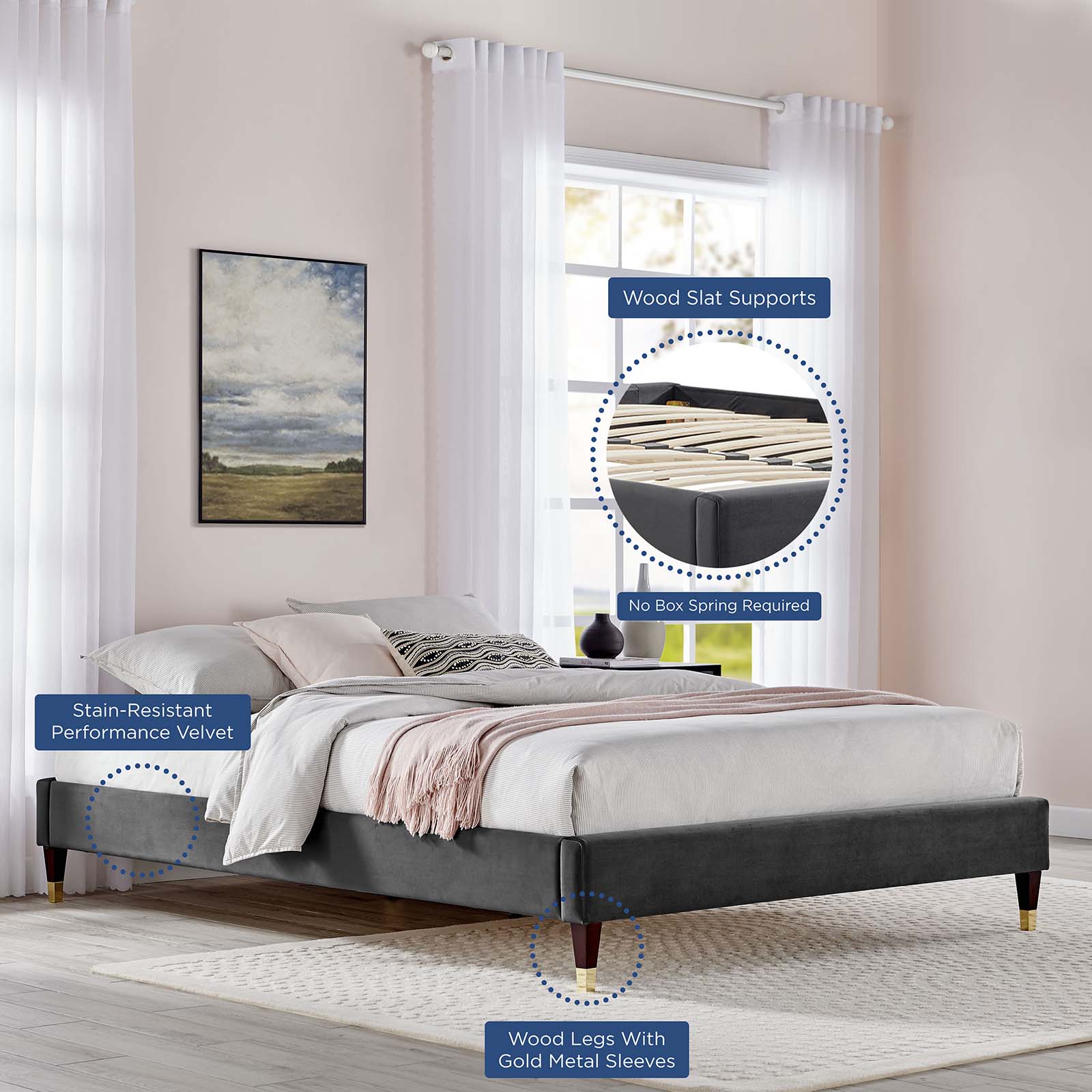 Modway Beds - Sasha Button-Tufted Performance Velvet King Bed Charcoal