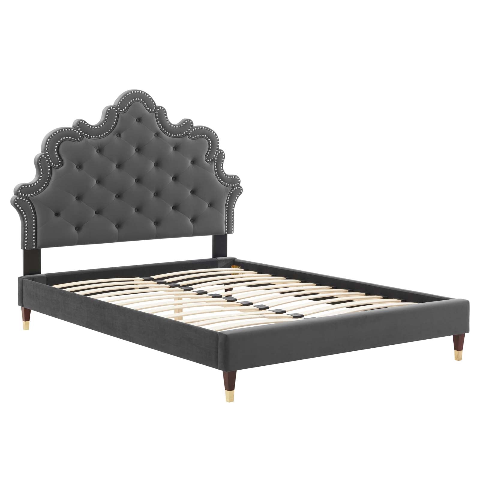 Modway Beds - Sasha Button-Tufted Performance Velvet King Bed Charcoal