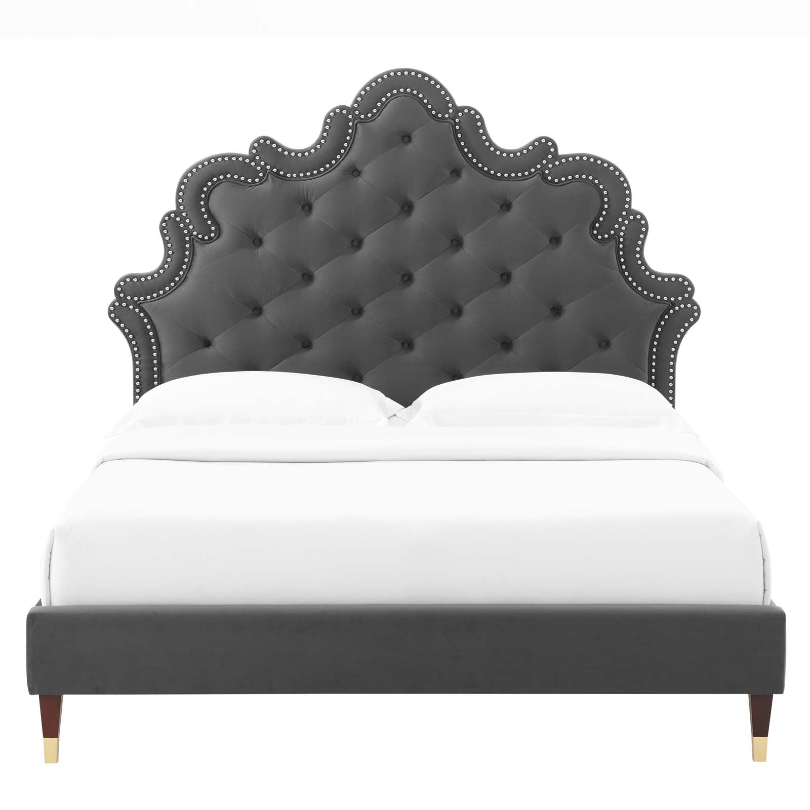 Modway Beds - Sasha Button-Tufted Performance Velvet King Bed Charcoal