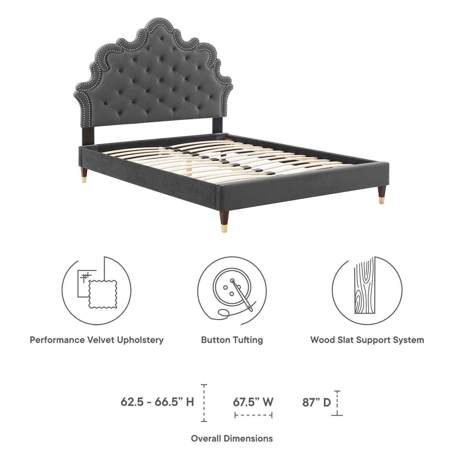 Modway Beds - Sasha Button-Tufted Performance Velvet King Bed Charcoal
