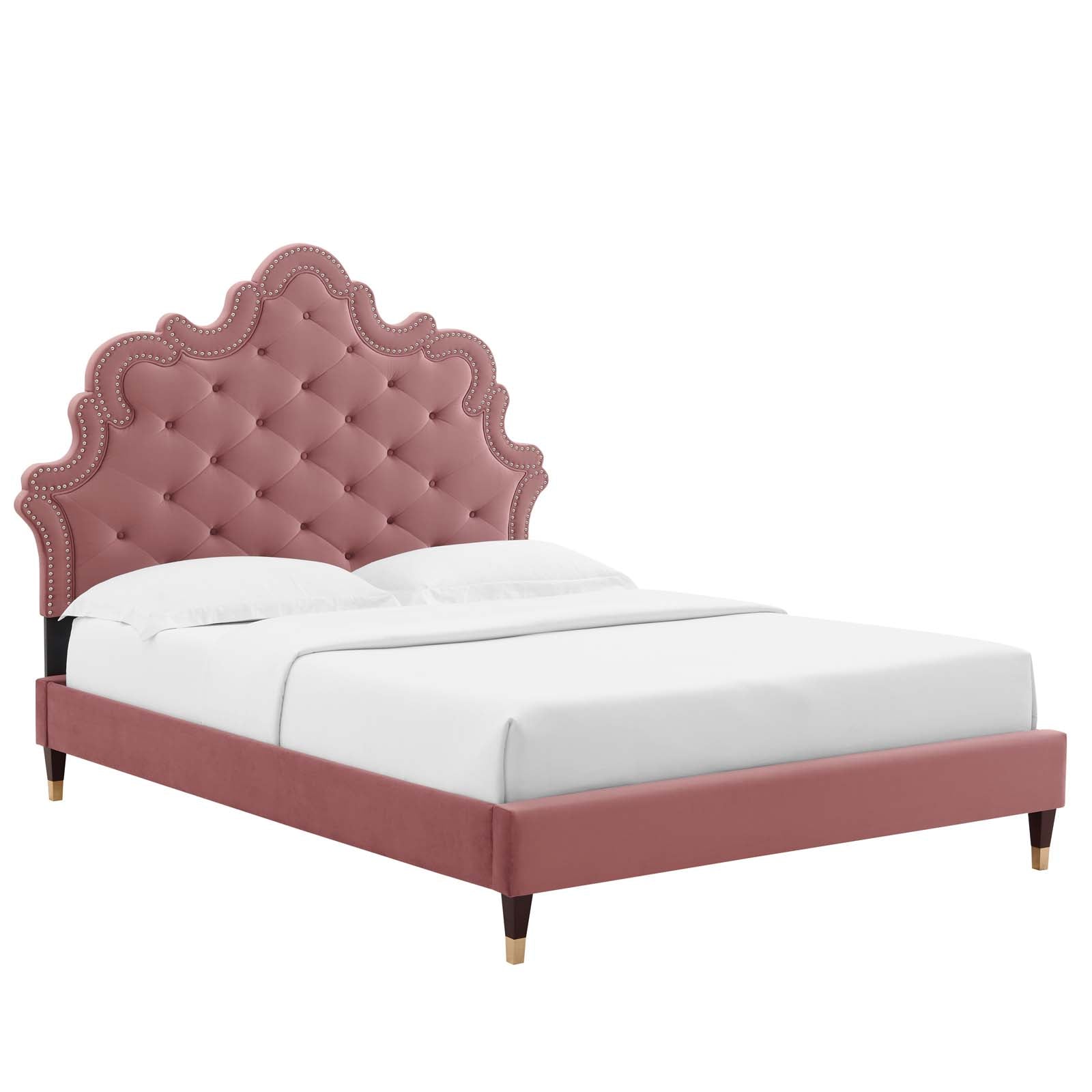 Modway Beds - Sasha Button-Tufted Performance Velvet King Bed Dusty Rose MOD-6837-DUS