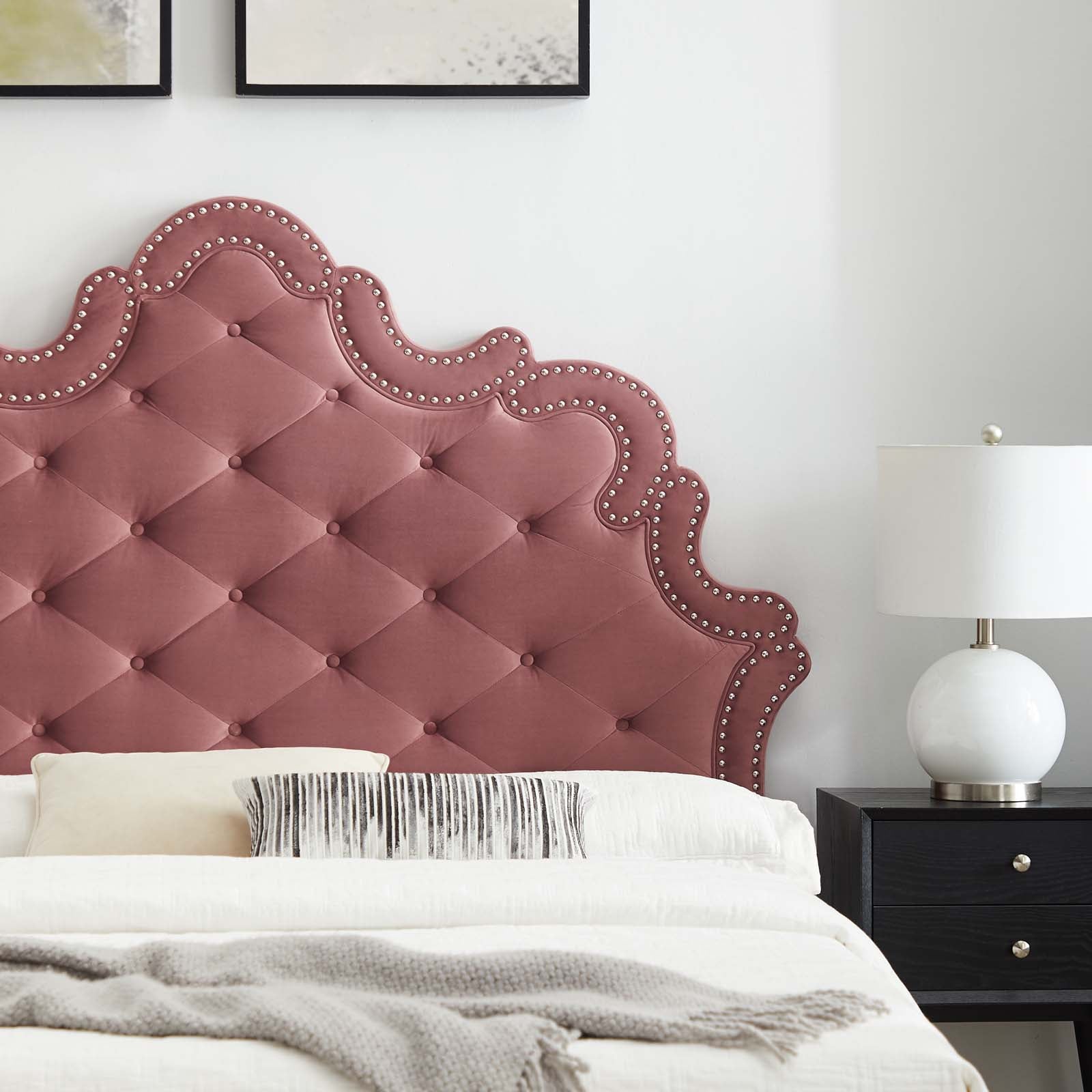 Modway Beds - Sasha Button-Tufted Performance Velvet King Bed Dusty Rose MOD-6837-DUS