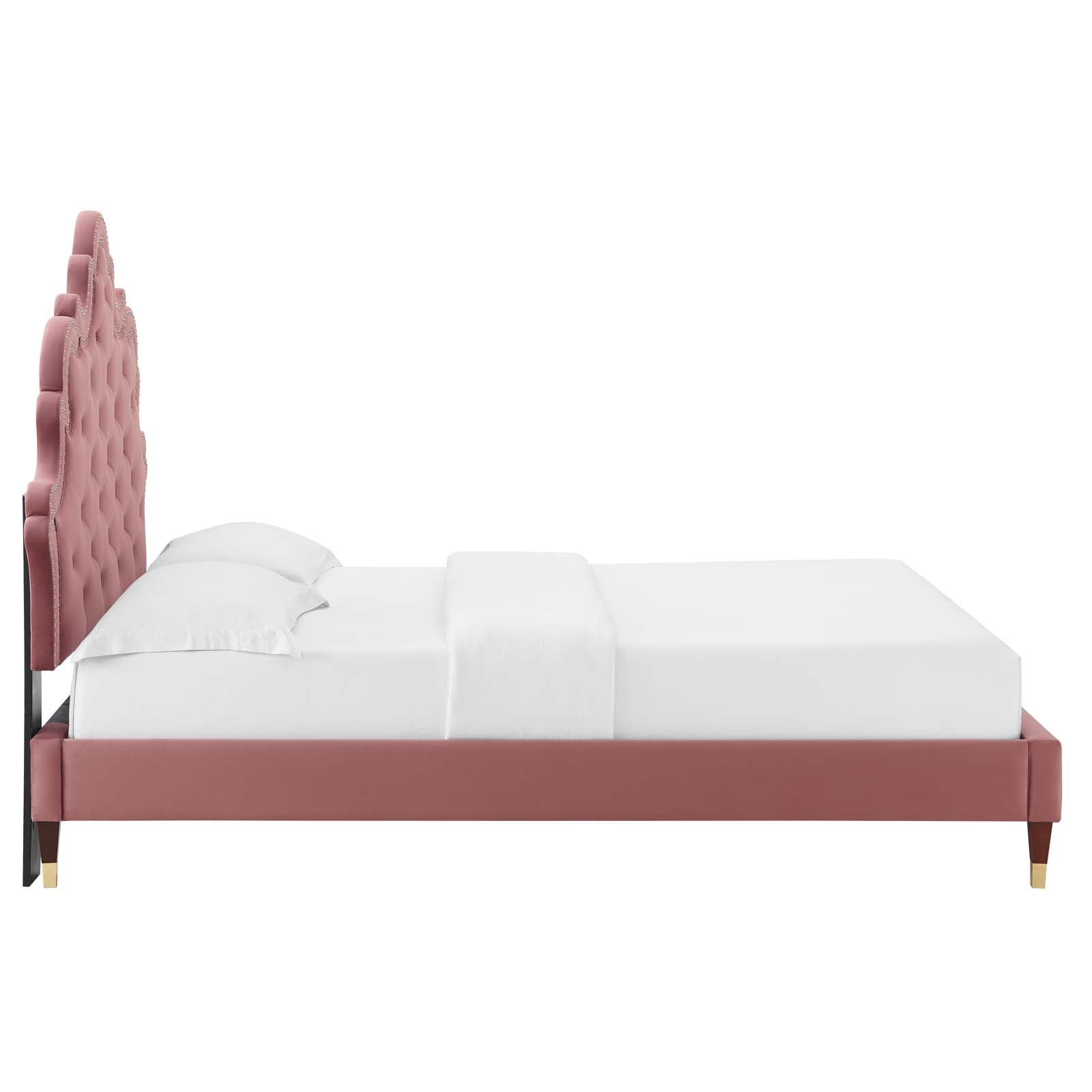 Modway Beds - Sasha Button-Tufted Performance Velvet King Bed Dusty Rose MOD-6837-DUS