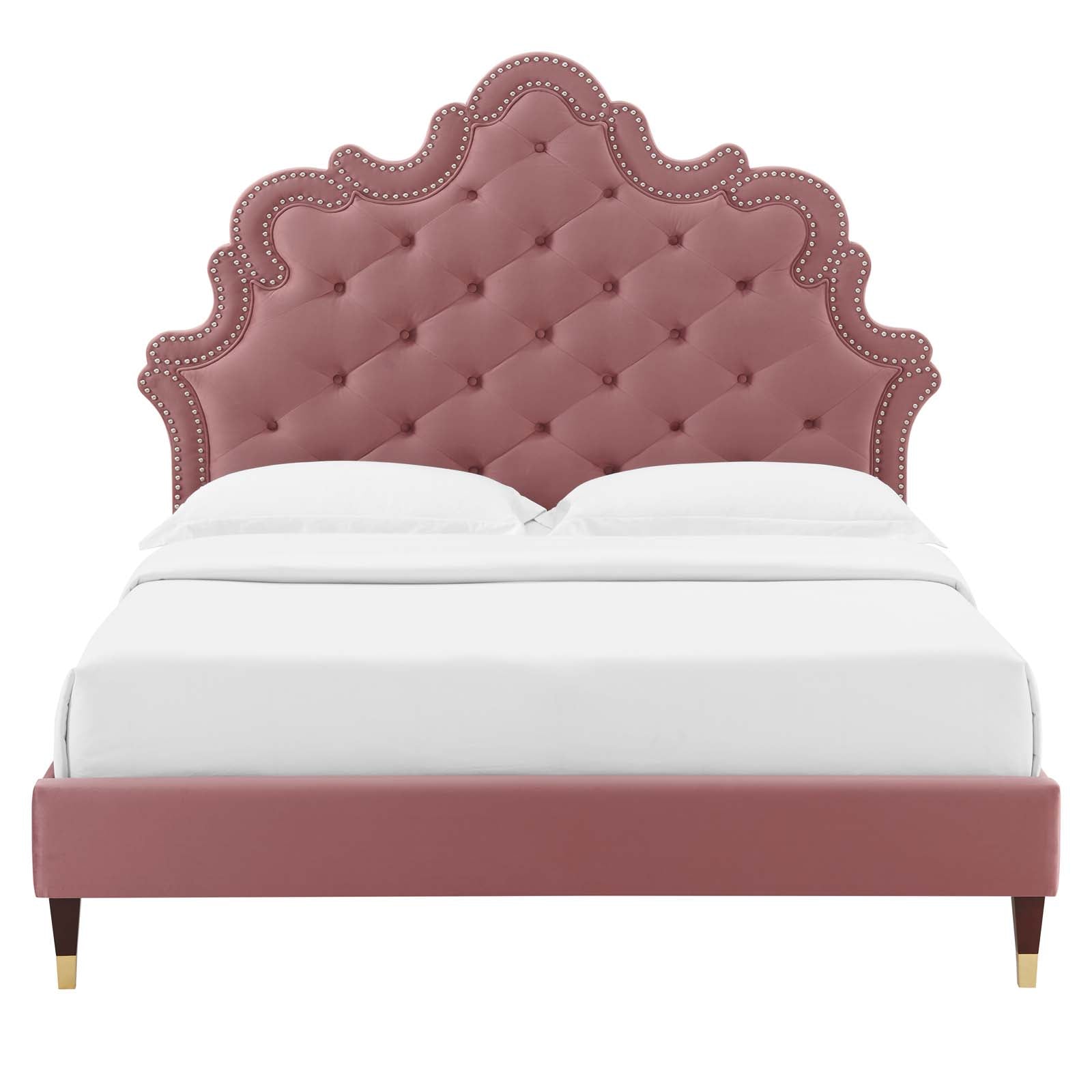 Modway Beds - Sasha Button-Tufted Performance Velvet King Bed Dusty Rose MOD-6837-DUS