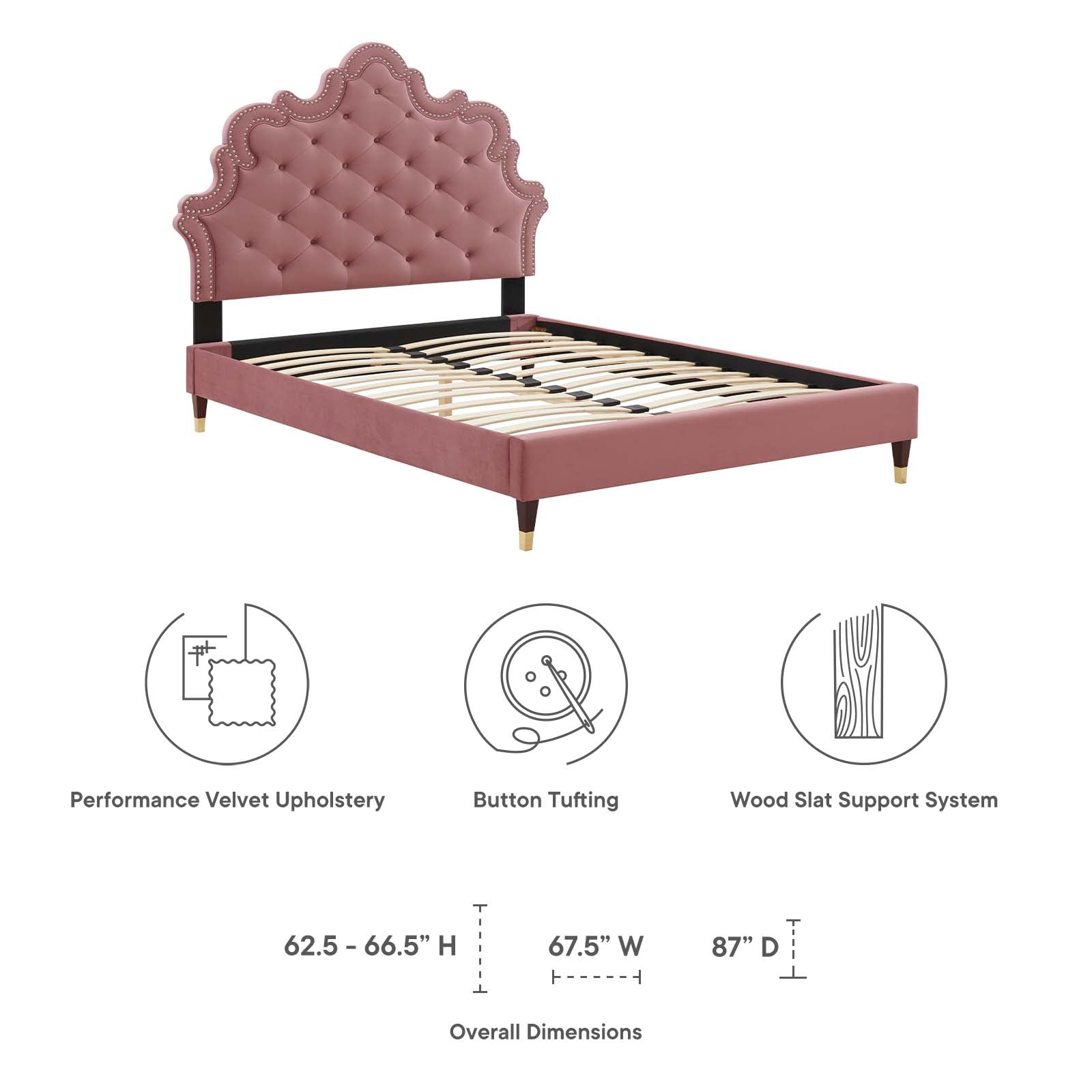 Modway Beds - Sasha Button-Tufted Performance Velvet King Bed Dusty Rose MOD-6837-DUS