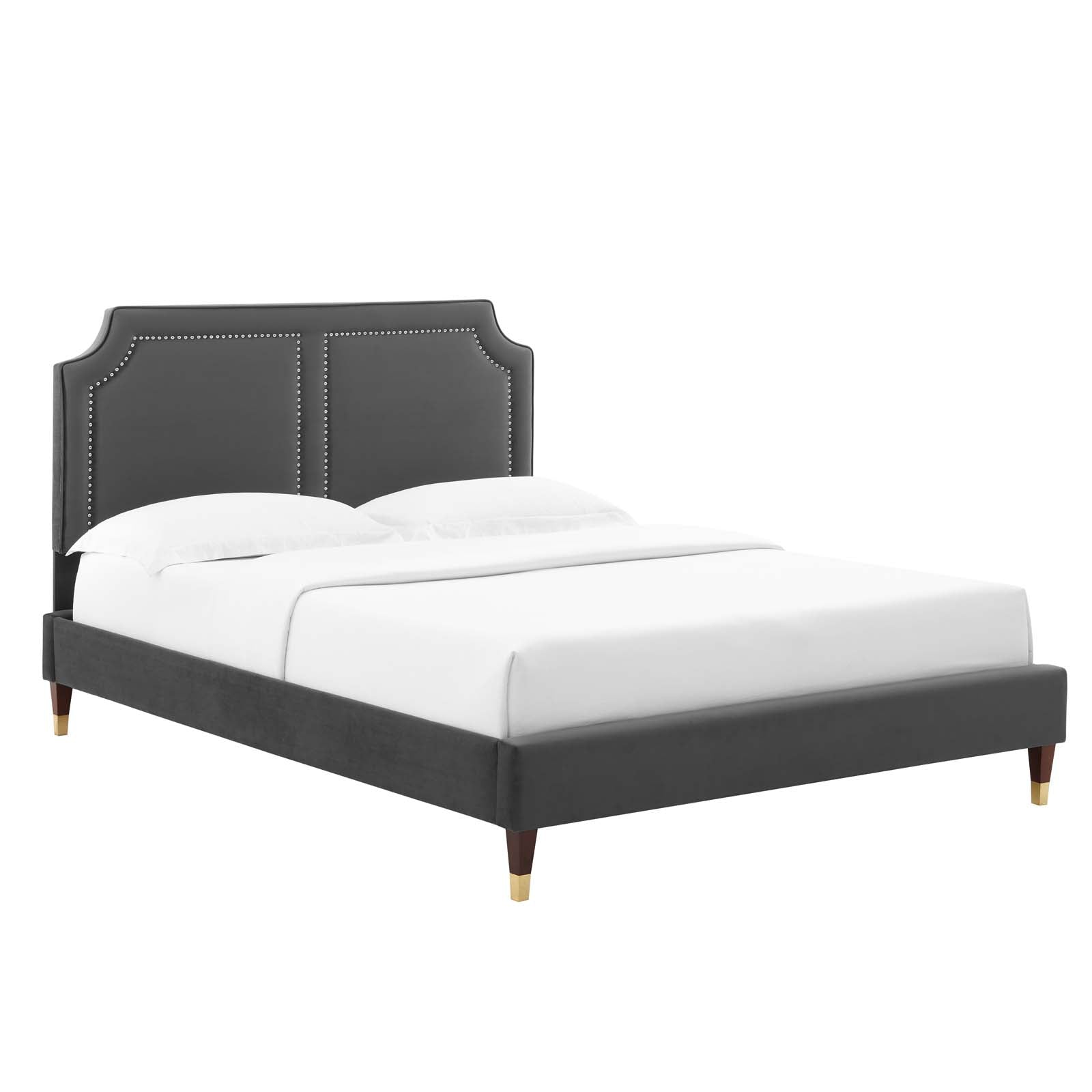 Modway Beds - Novi Performance Velvet King Bed Charcoal