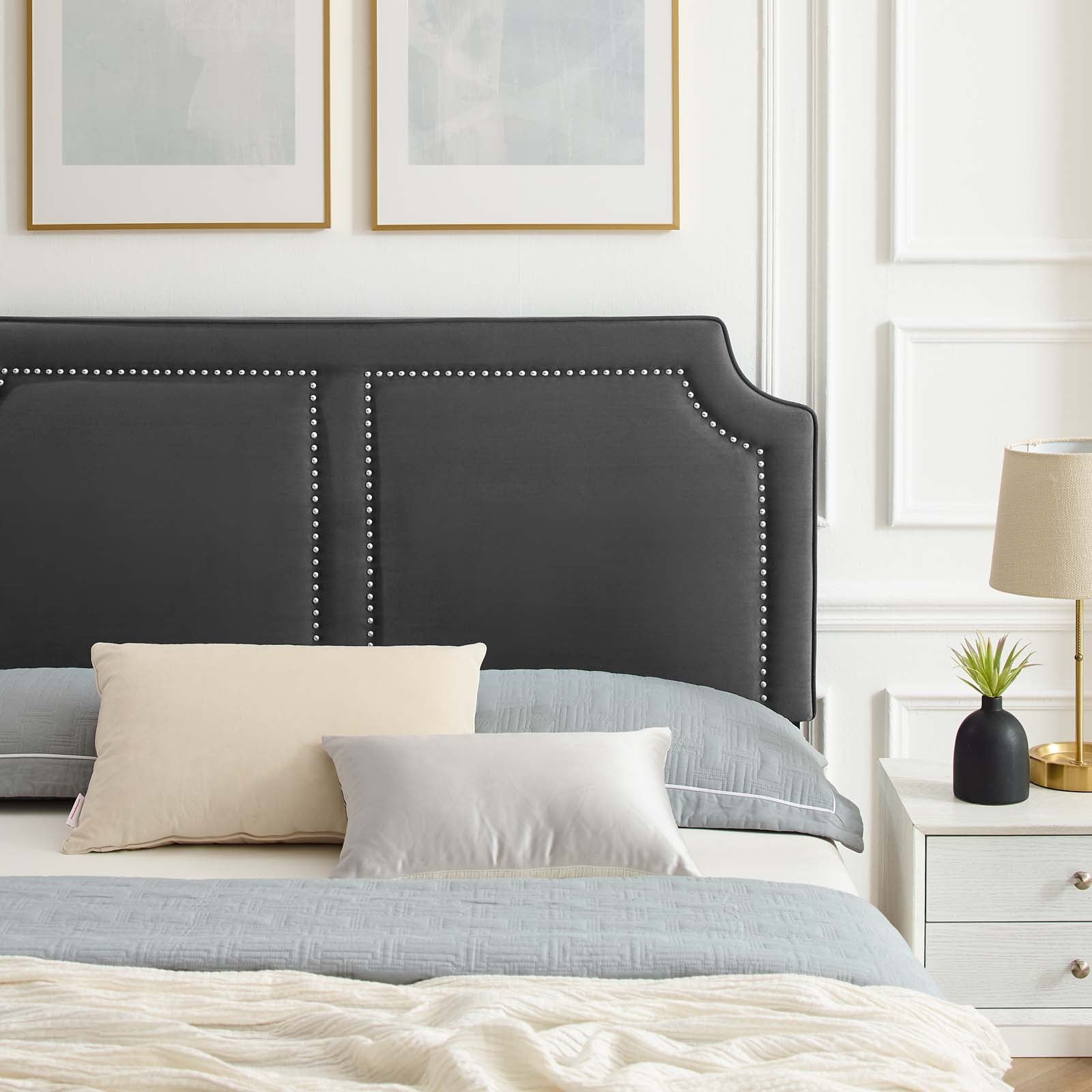 Modway Beds - Novi Performance Velvet King Bed Charcoal