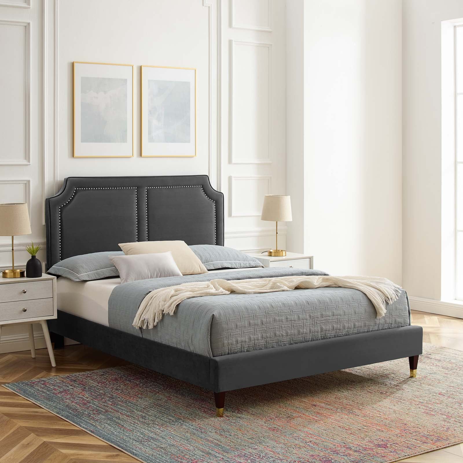 Modway Beds - Novi Performance Velvet King Bed Charcoal
