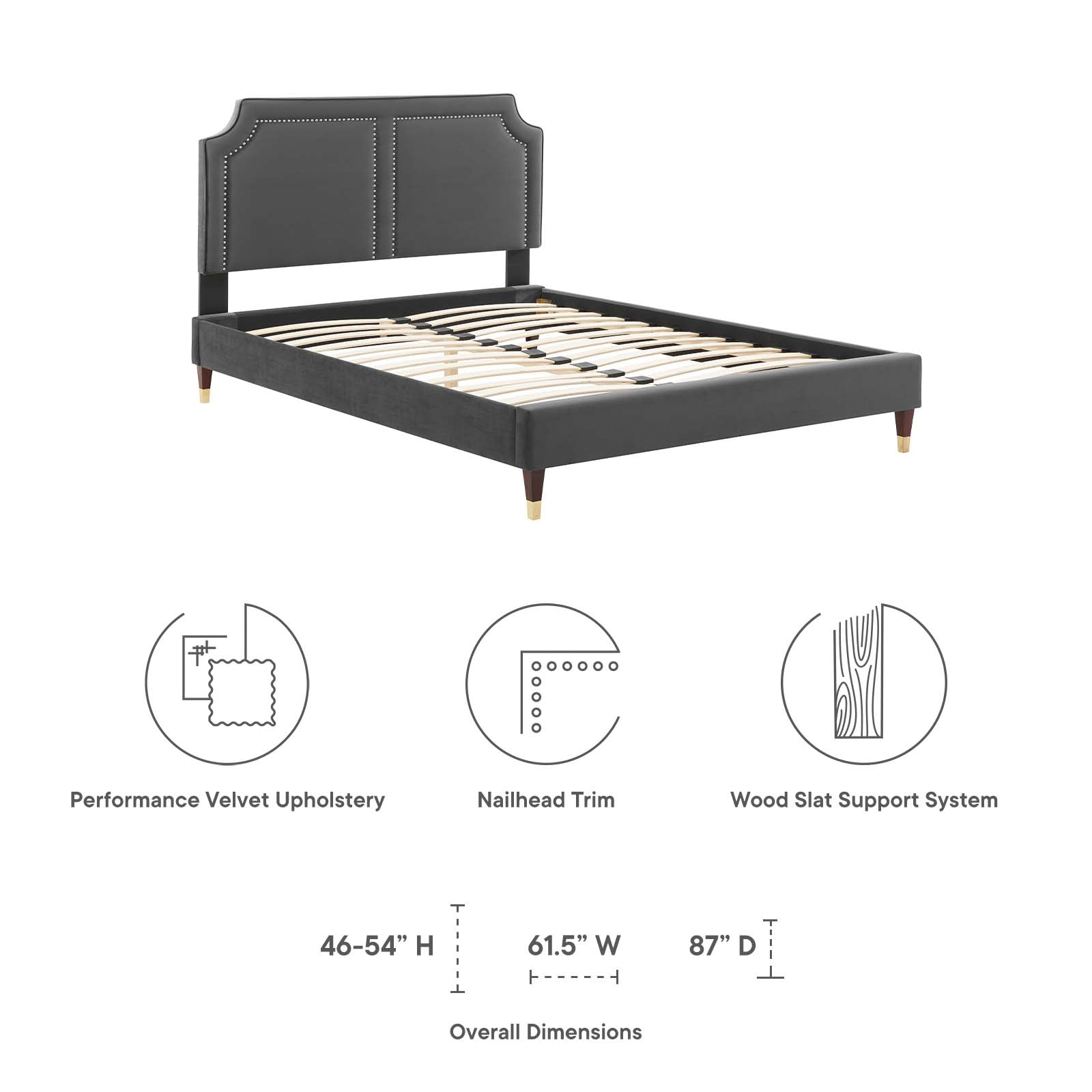 Modway Beds - Novi Performance Velvet King Bed Charcoal