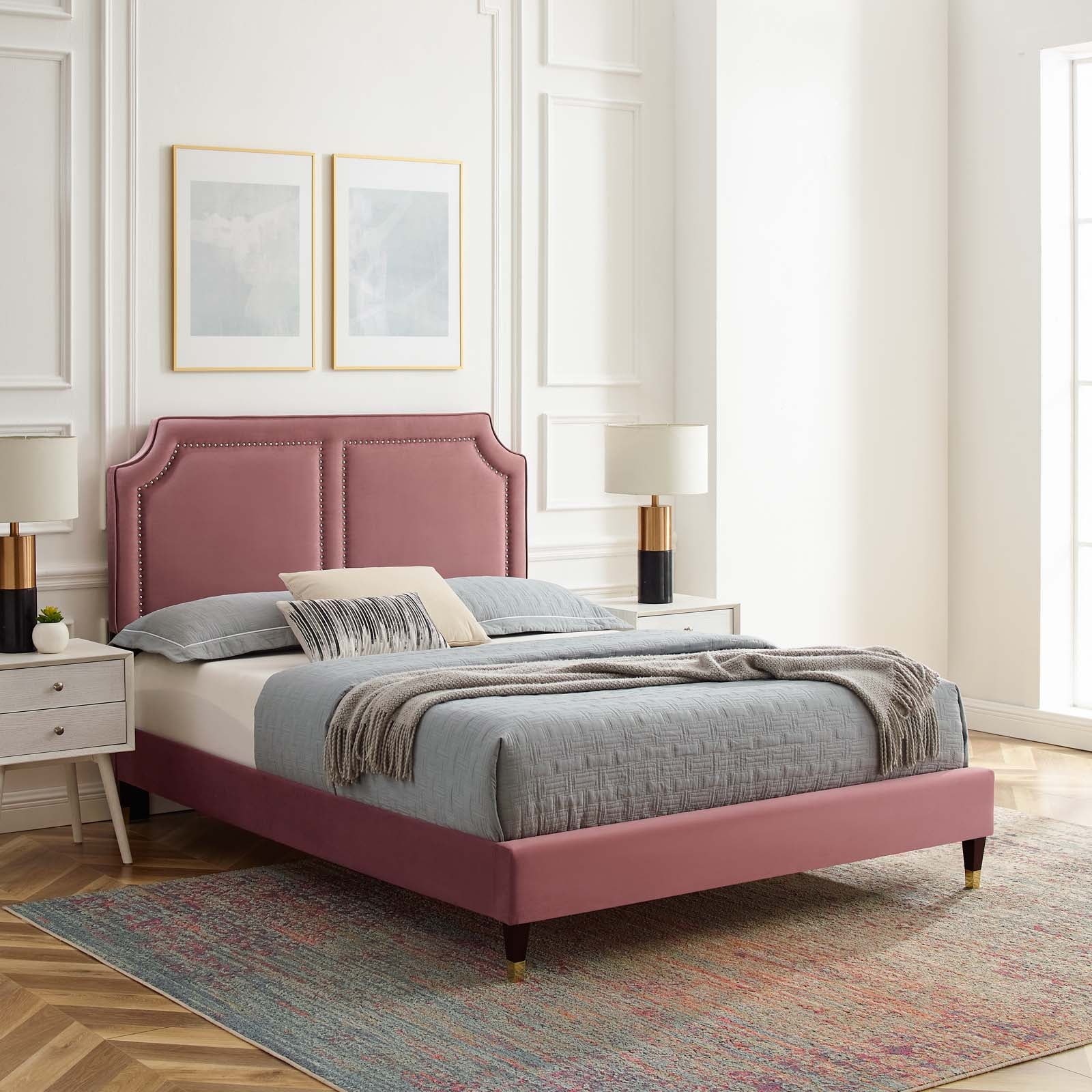 Modway Beds - Novi Performance Velvet King Bed Dusty Rose MOD-6838-DUS