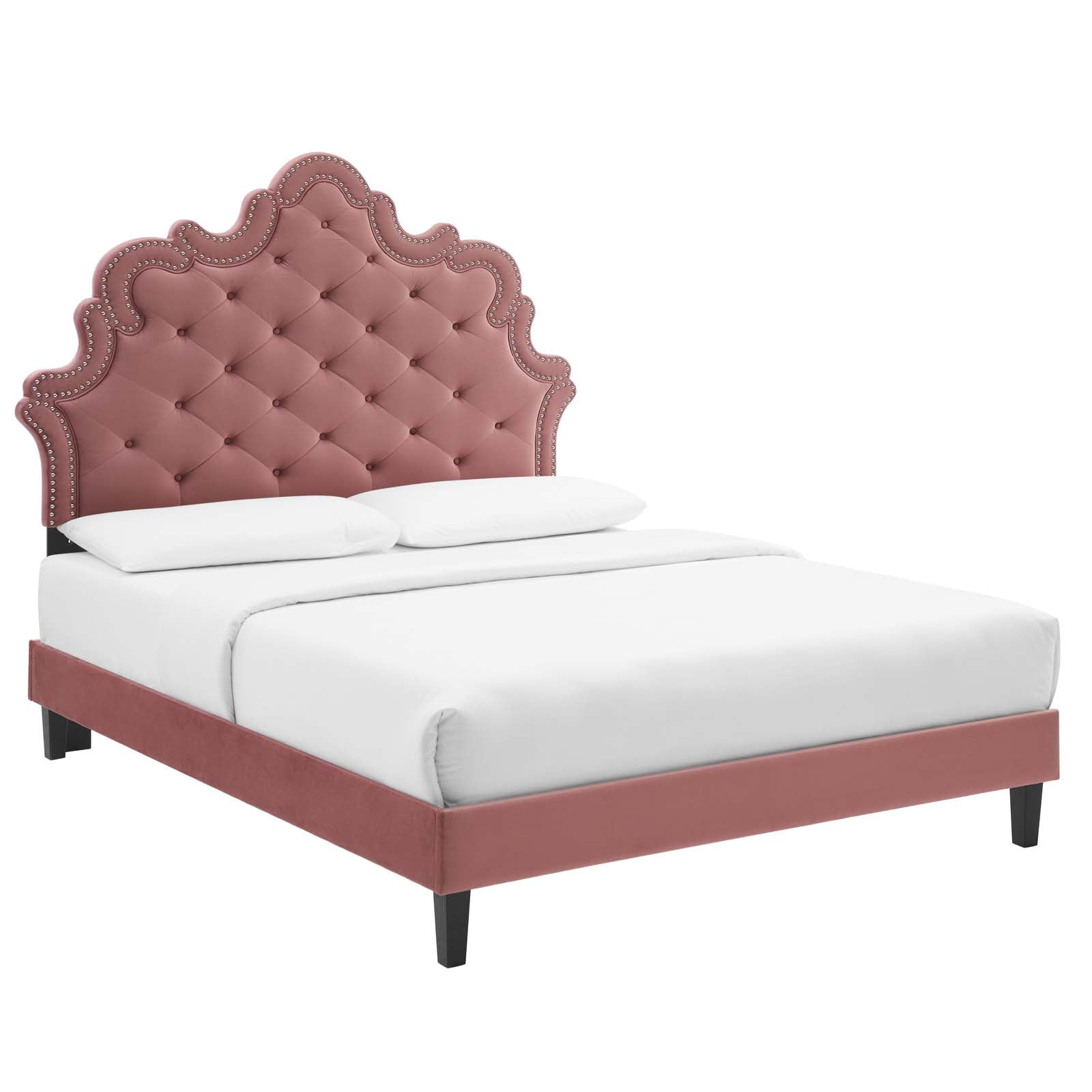 Modway Beds - Sasha Button-Tufted Performance Velvet King Bed Dusty Rose MOD-6842-DUS