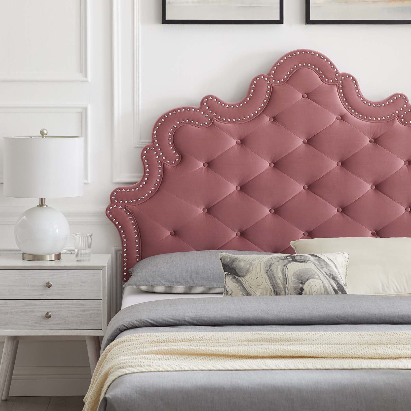 Modway Beds - Sasha Button-Tufted Performance Velvet King Bed Dusty Rose MOD-6842-DUS