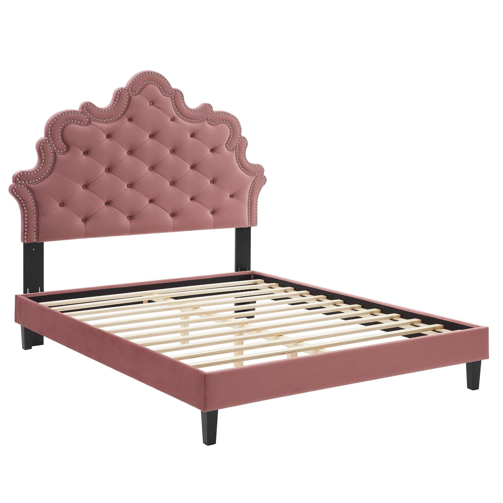 Modway Beds - Sasha Button-Tufted Performance Velvet King Bed Dusty Rose MOD-6842-DUS