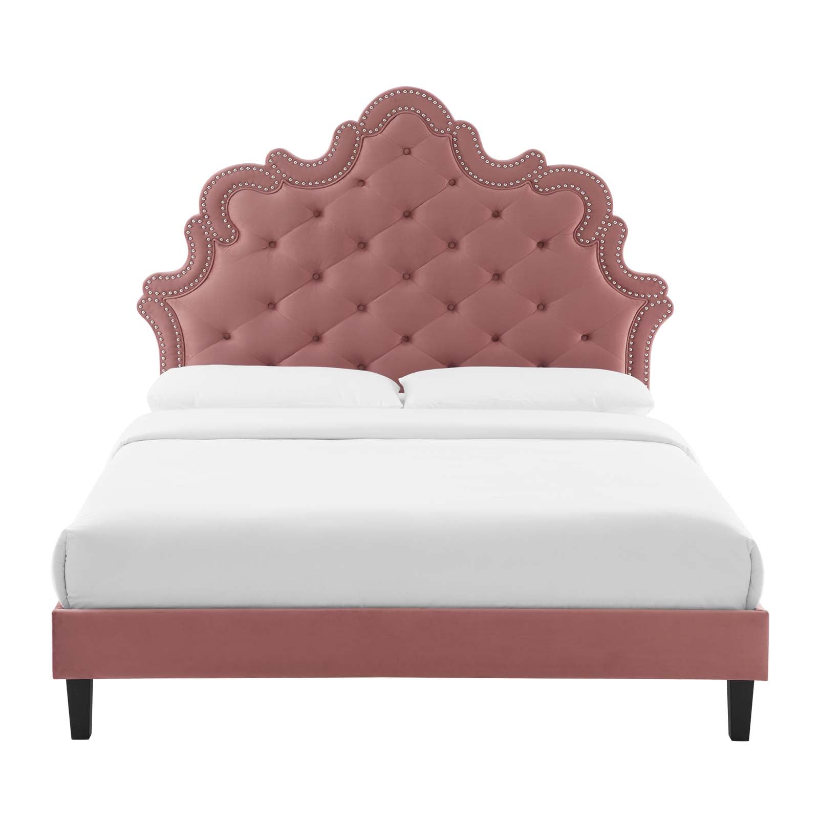 Modway Beds - Sasha Button-Tufted Performance Velvet King Bed Dusty Rose MOD-6842-DUS