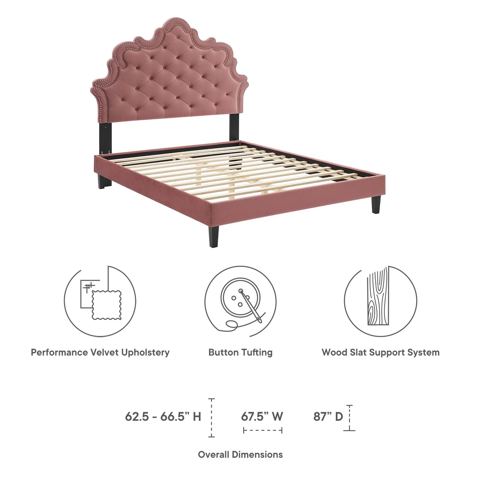 Modway Beds - Sasha Button-Tufted Performance Velvet King Bed Dusty Rose MOD-6842-DUS