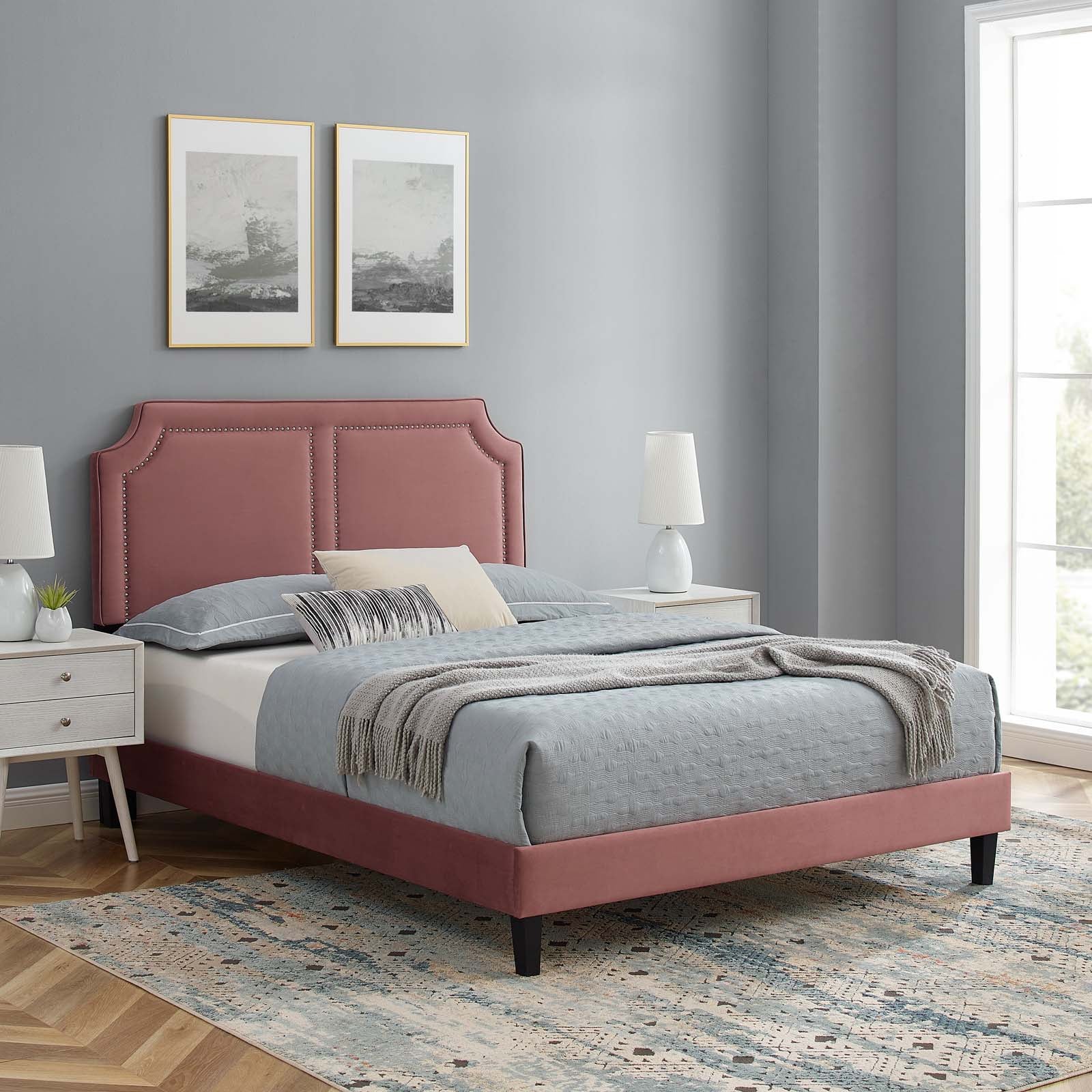 Modway Beds - Novi Performance Velvet King Bed Dusty Rose MOD-6843-DUS