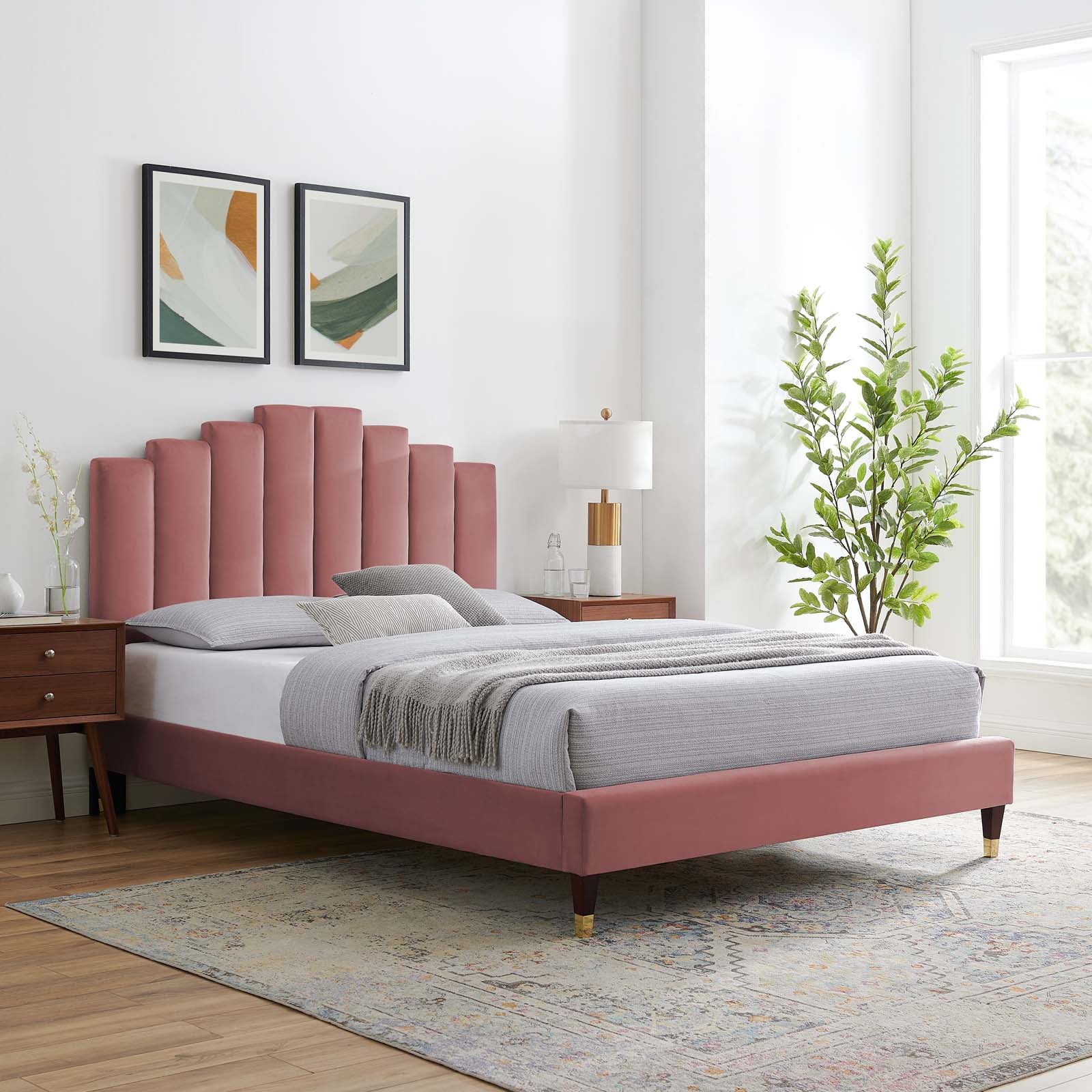 Modway Beds - Elise Full Performance Velvet Bed Dusty Rose