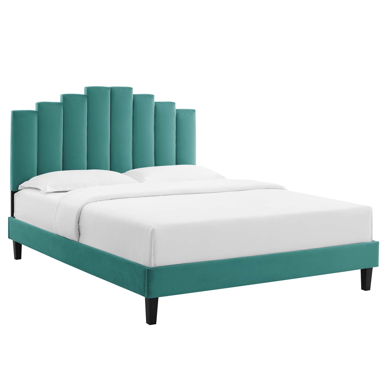 Modway Beds - Elise Twin Velvet Platform Bed Teal